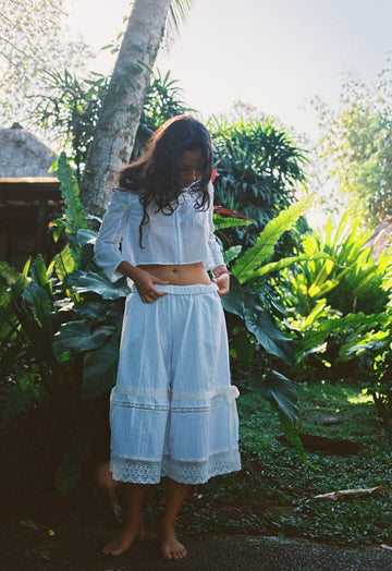 Layered Lace Pants-White