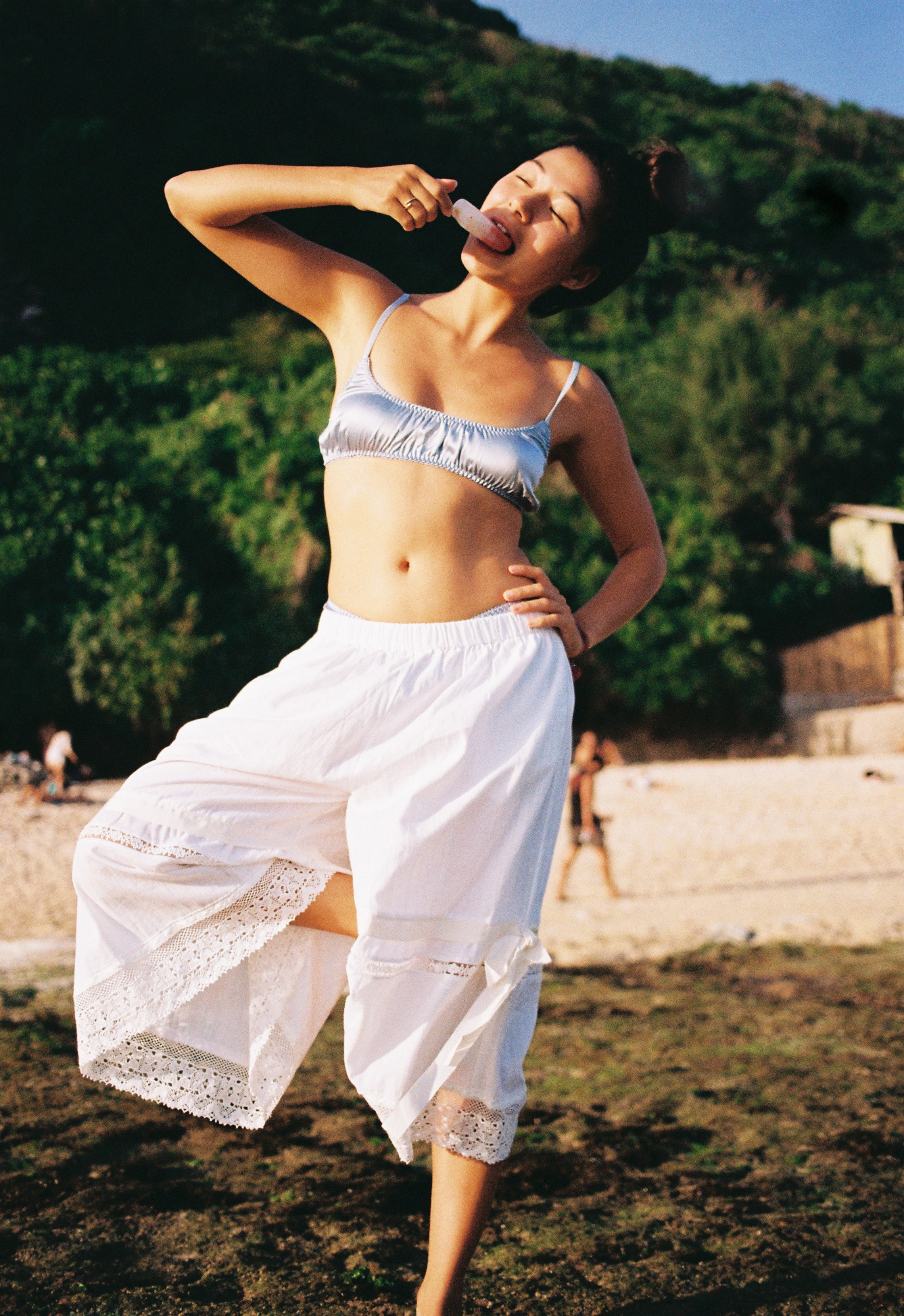 Layered Lace Pants-White