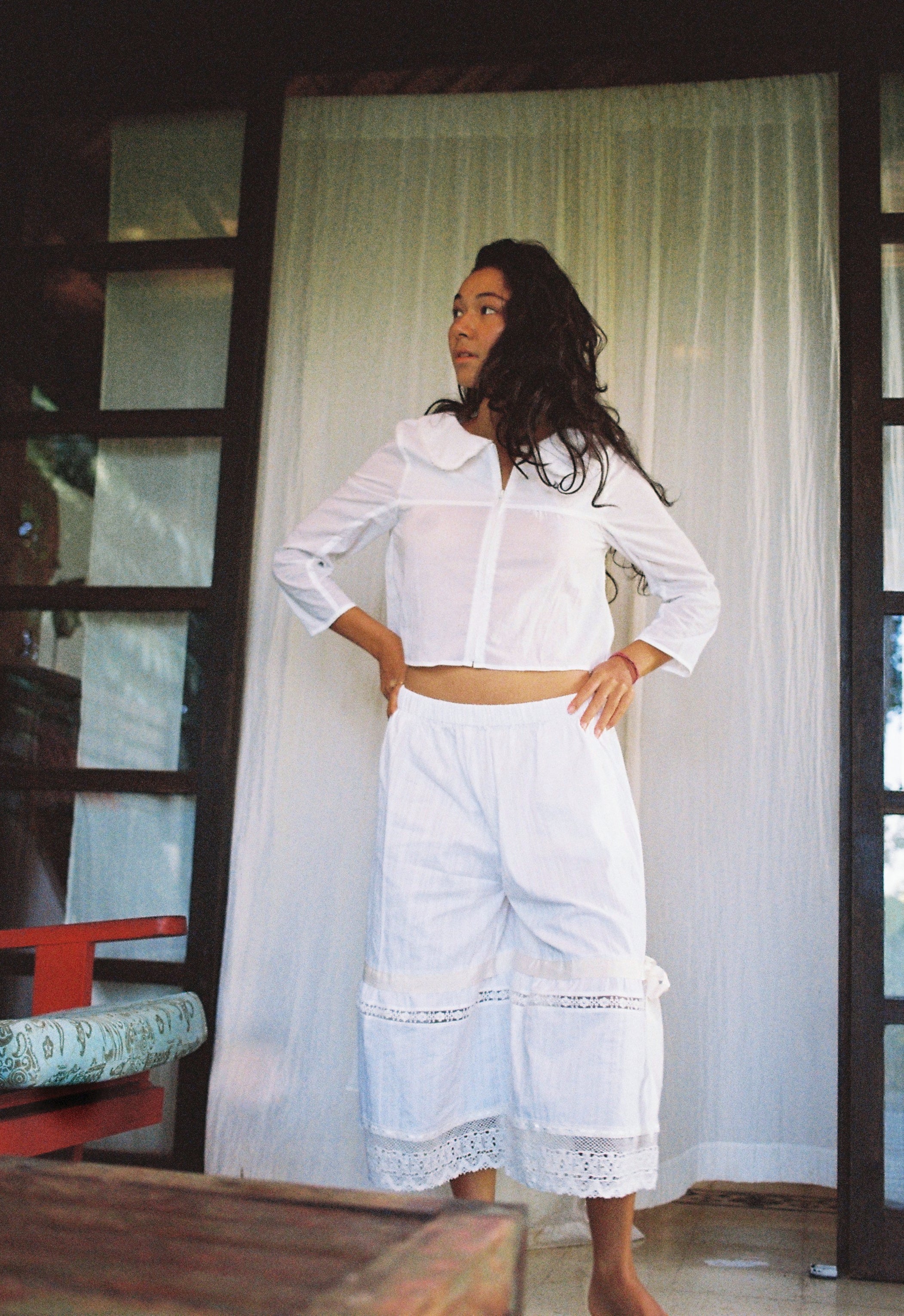 Layered Lace Pants-White