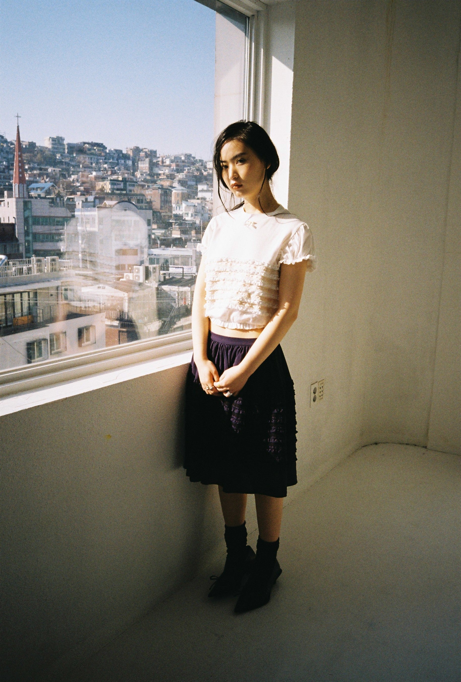 Bubble Sleeve Lace Top-White