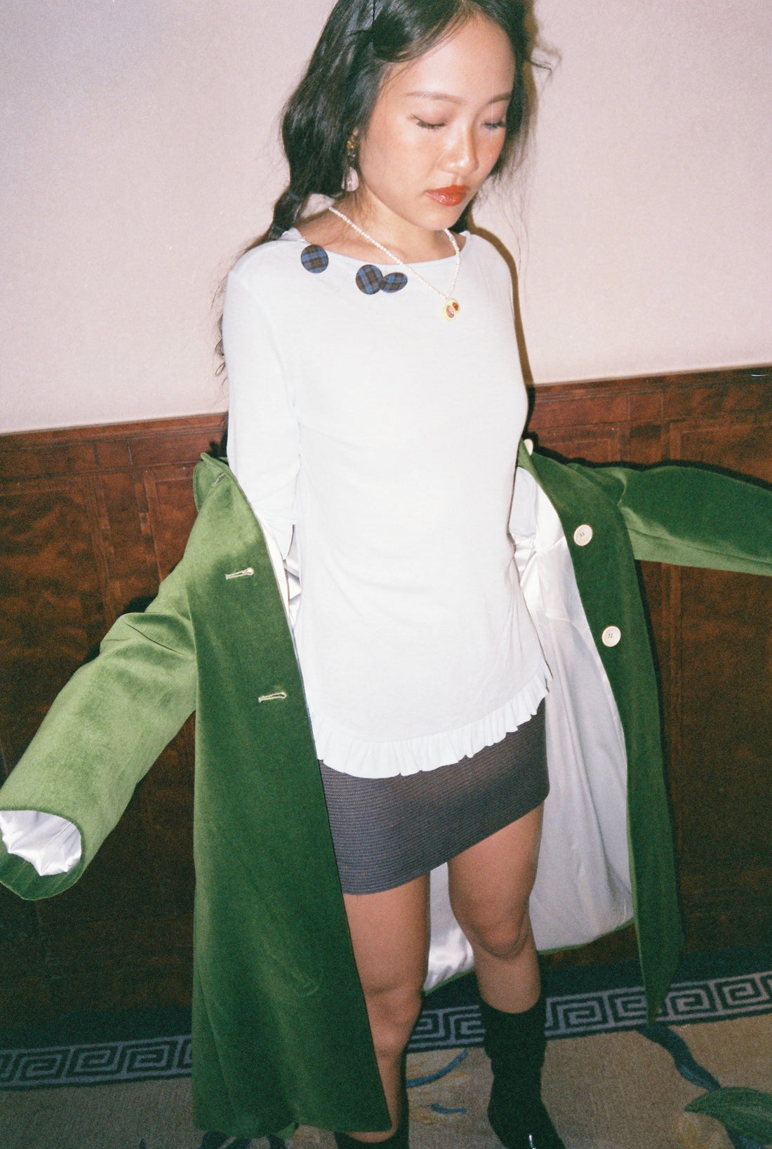 Peter Pan Collar Coat - Green