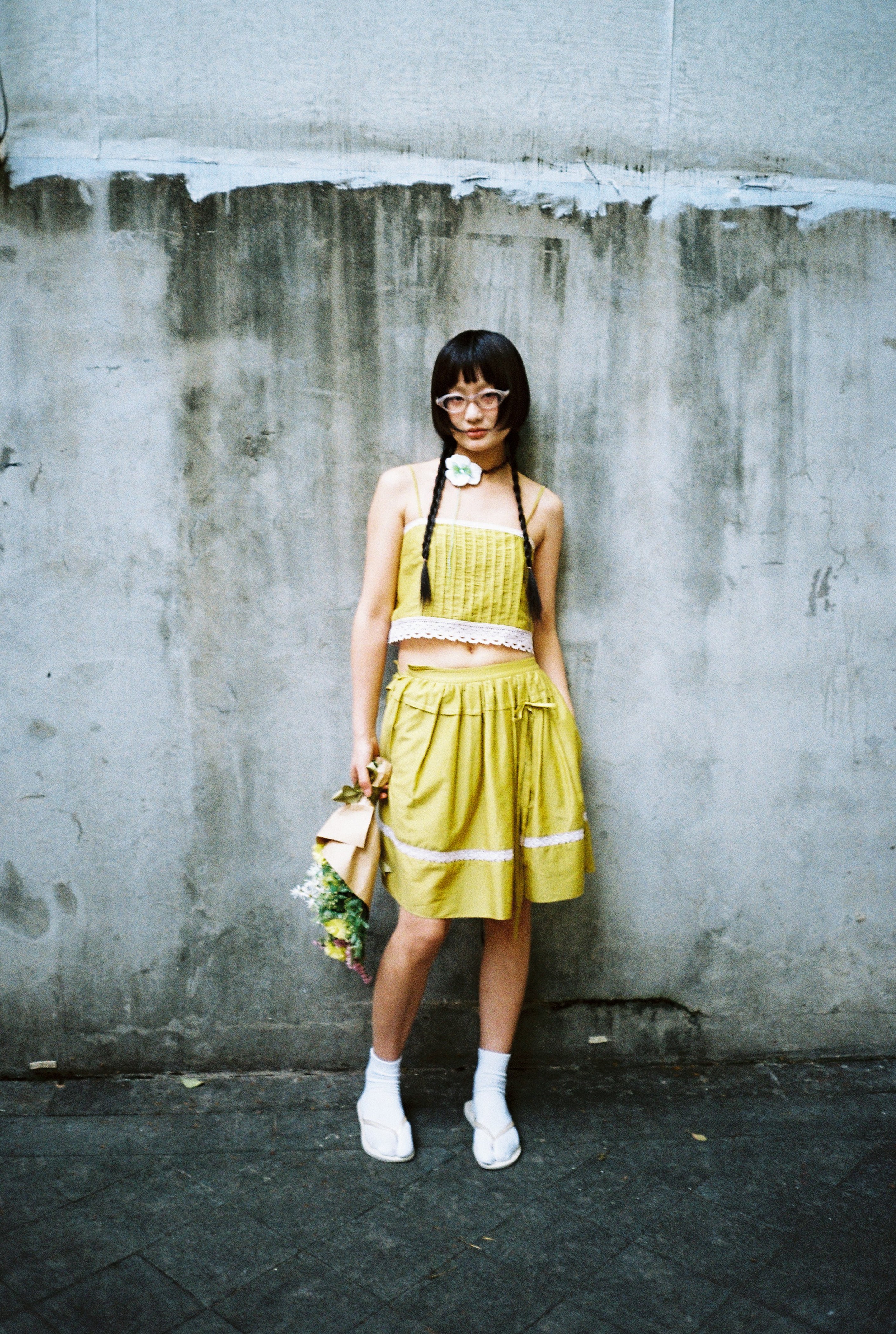 Green Gathered Flare Skirt