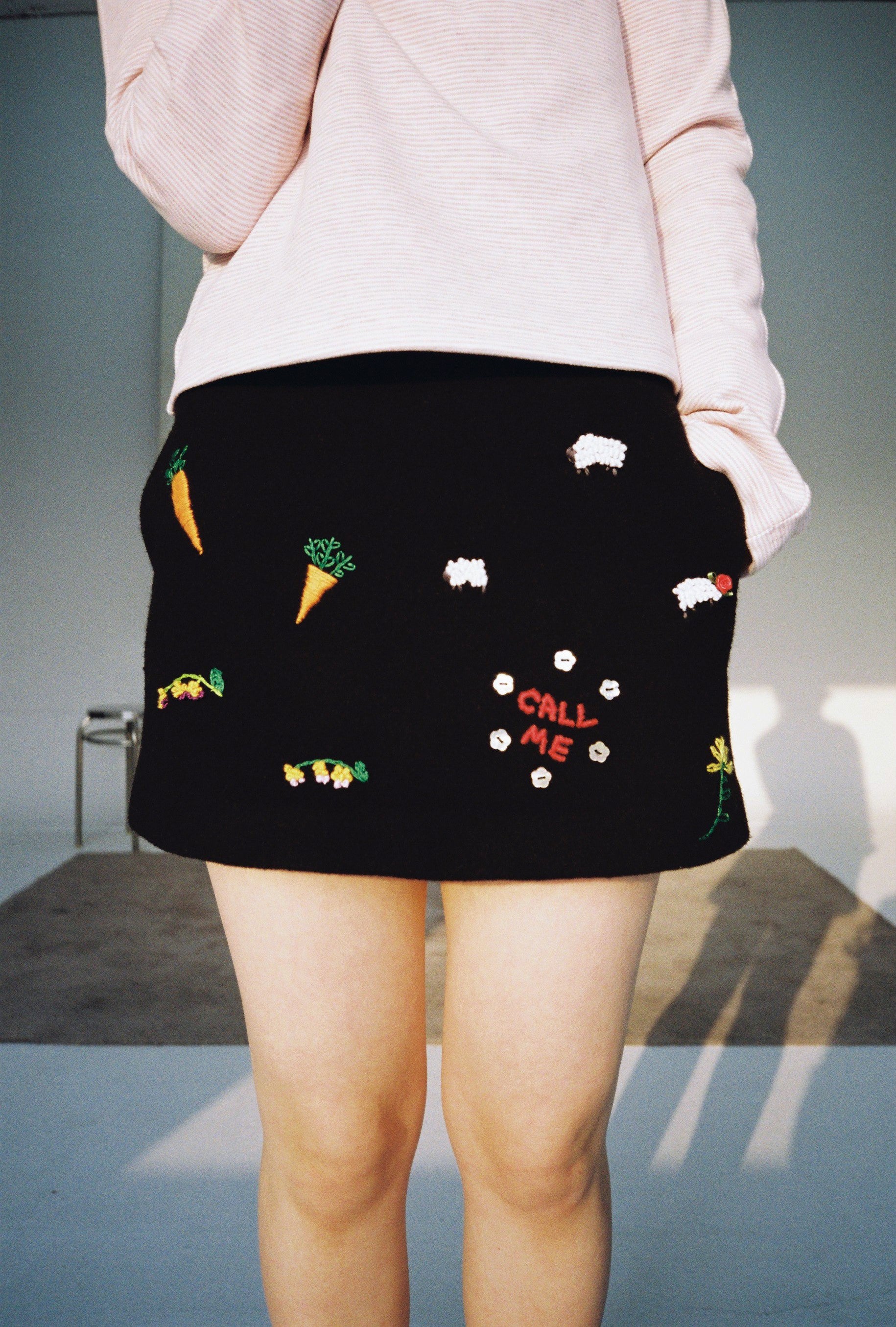 Embroidered Mini Skirt-Black