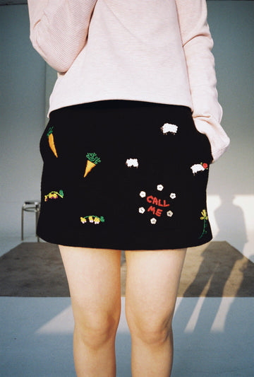 Embroidered Mini Skirt-Black