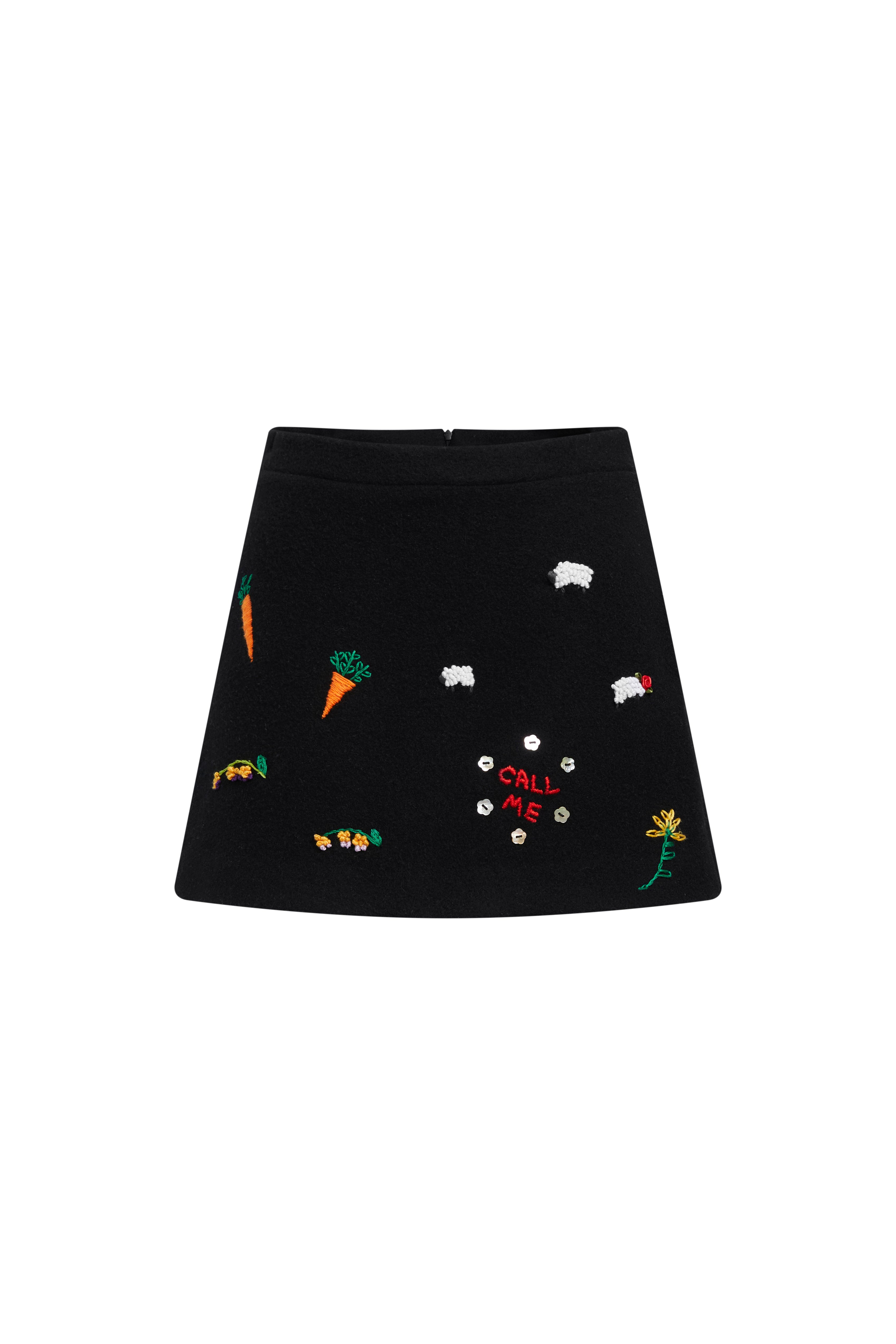 Embroidered Mini Skirt-Black