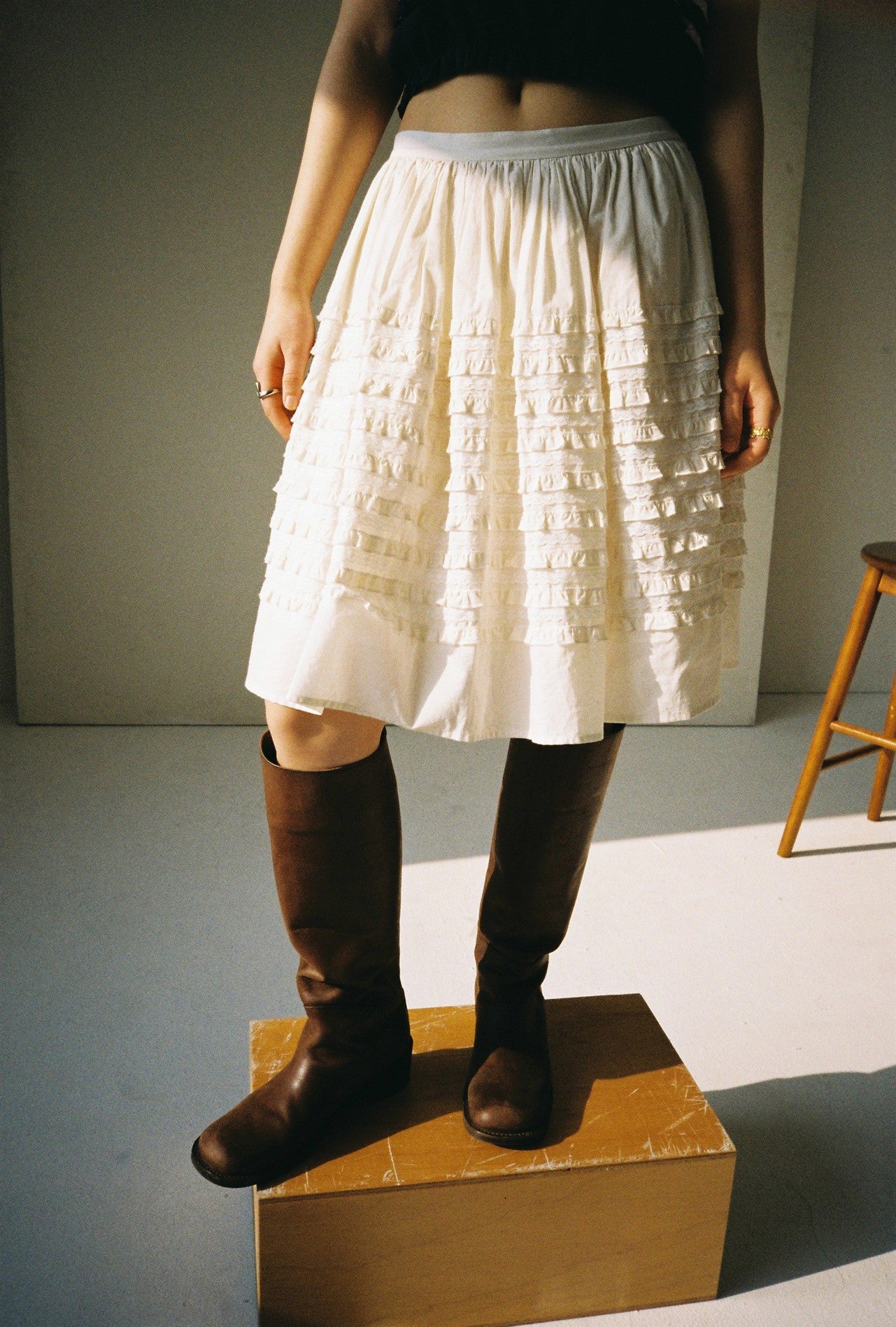 Ruffle Puff Skirt-Beige