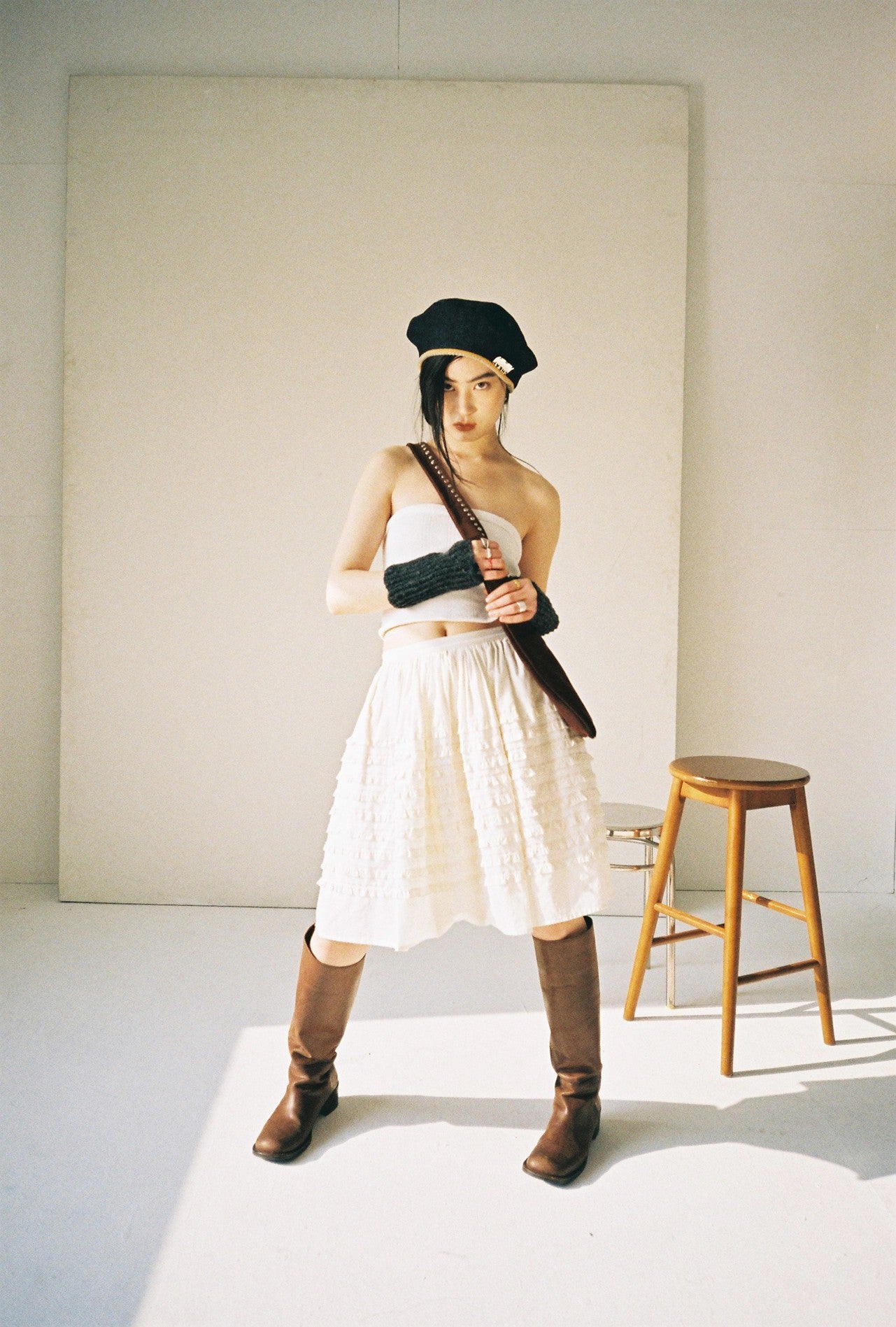 Ruffle Puff Skirt-Beige