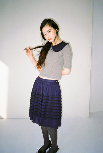 Ruffle Puff Skirt-Navy