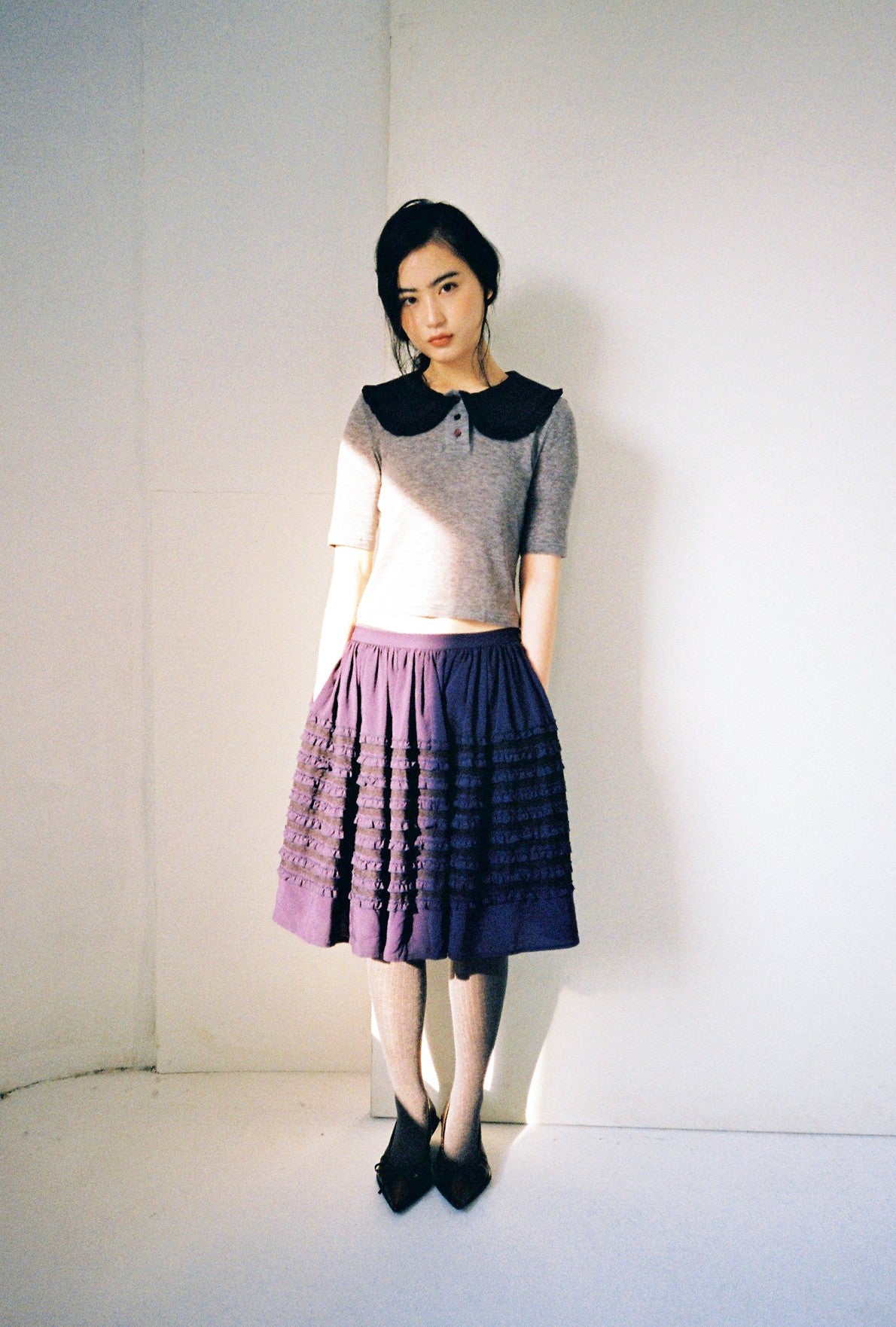 Ruffle Puff Skirt-Navy