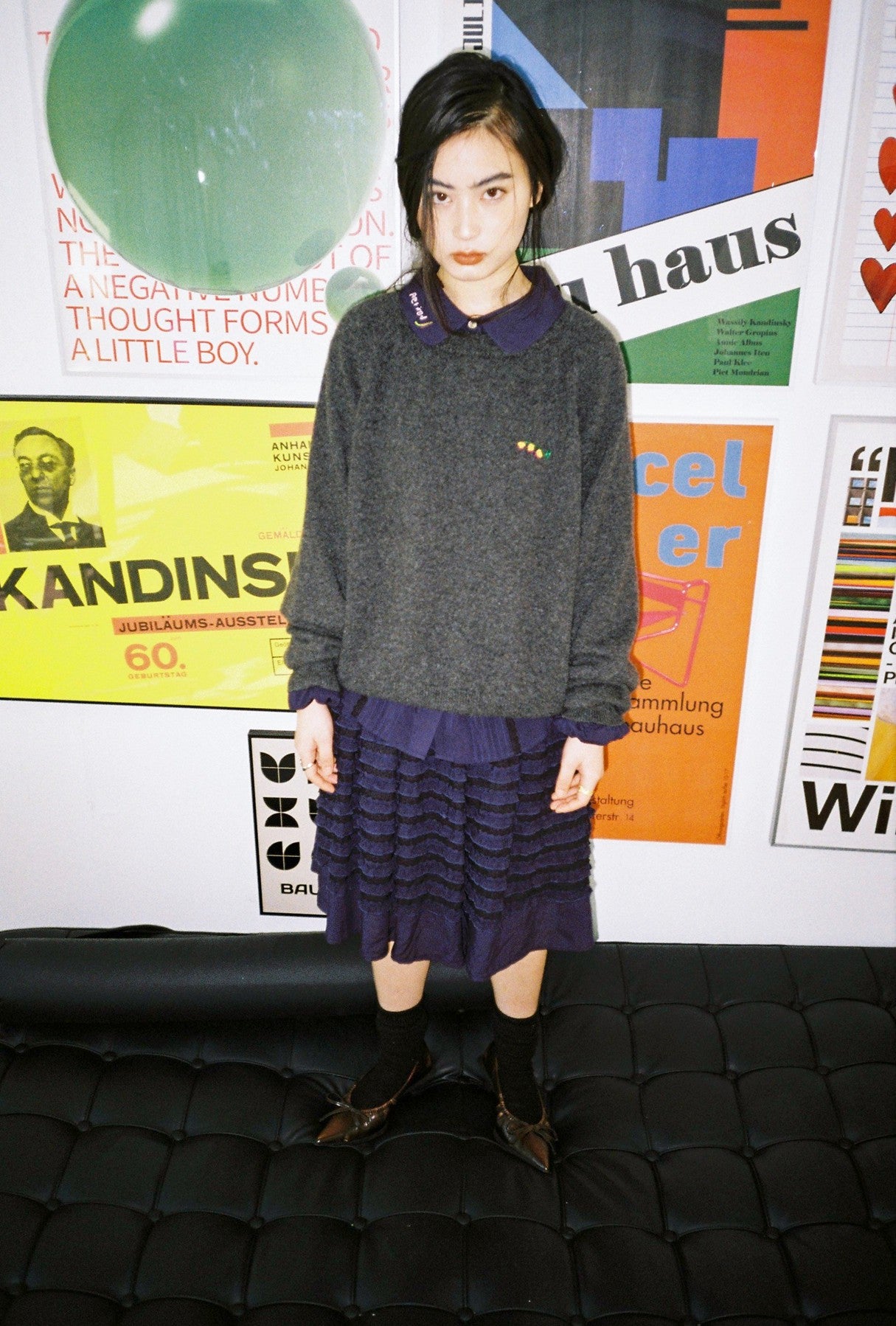 Ruffle Puff Skirt-Navy