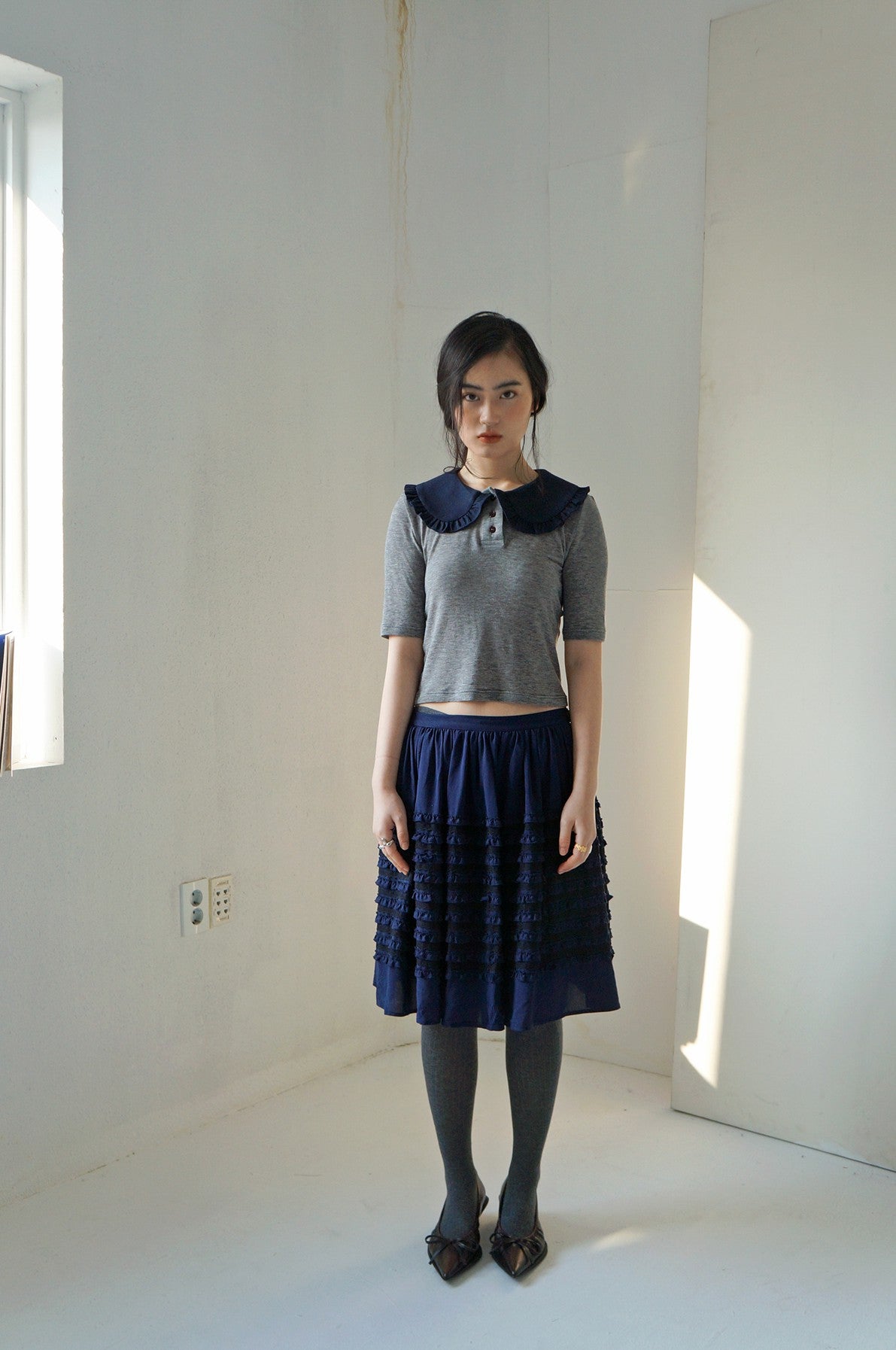 Ruffle Puff Skirt-Navy