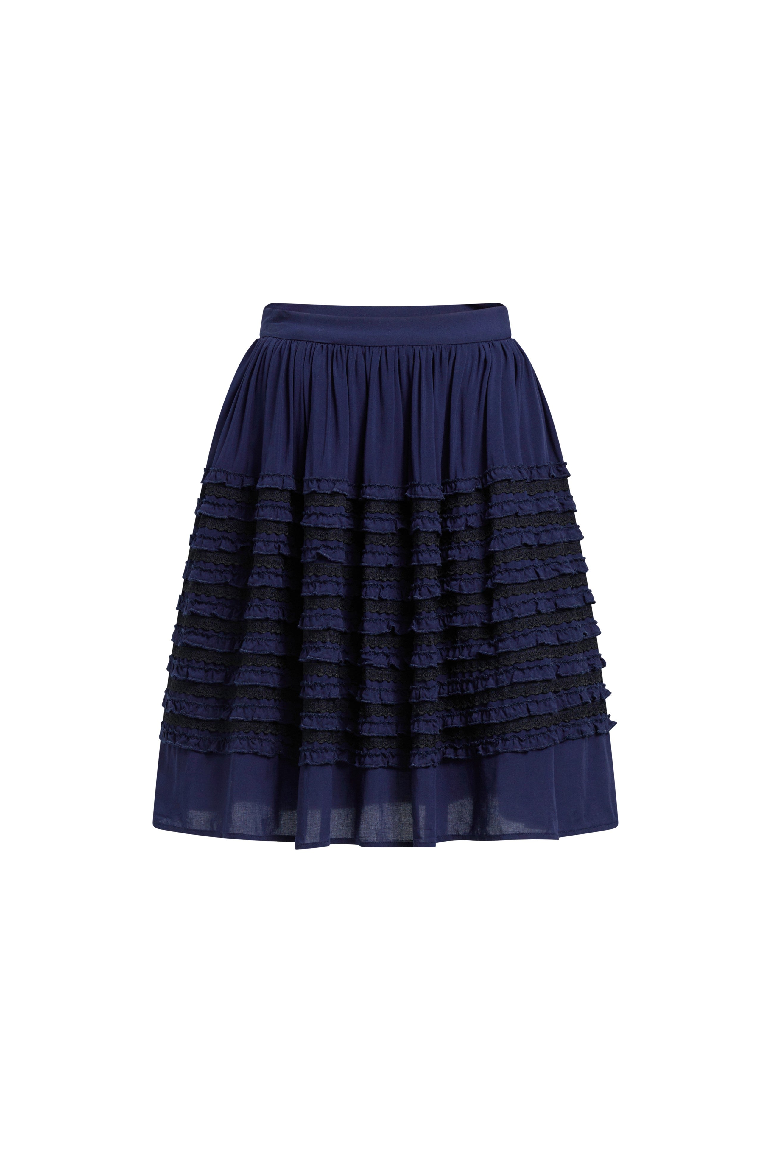 Ruffle Puff Skirt-Navy