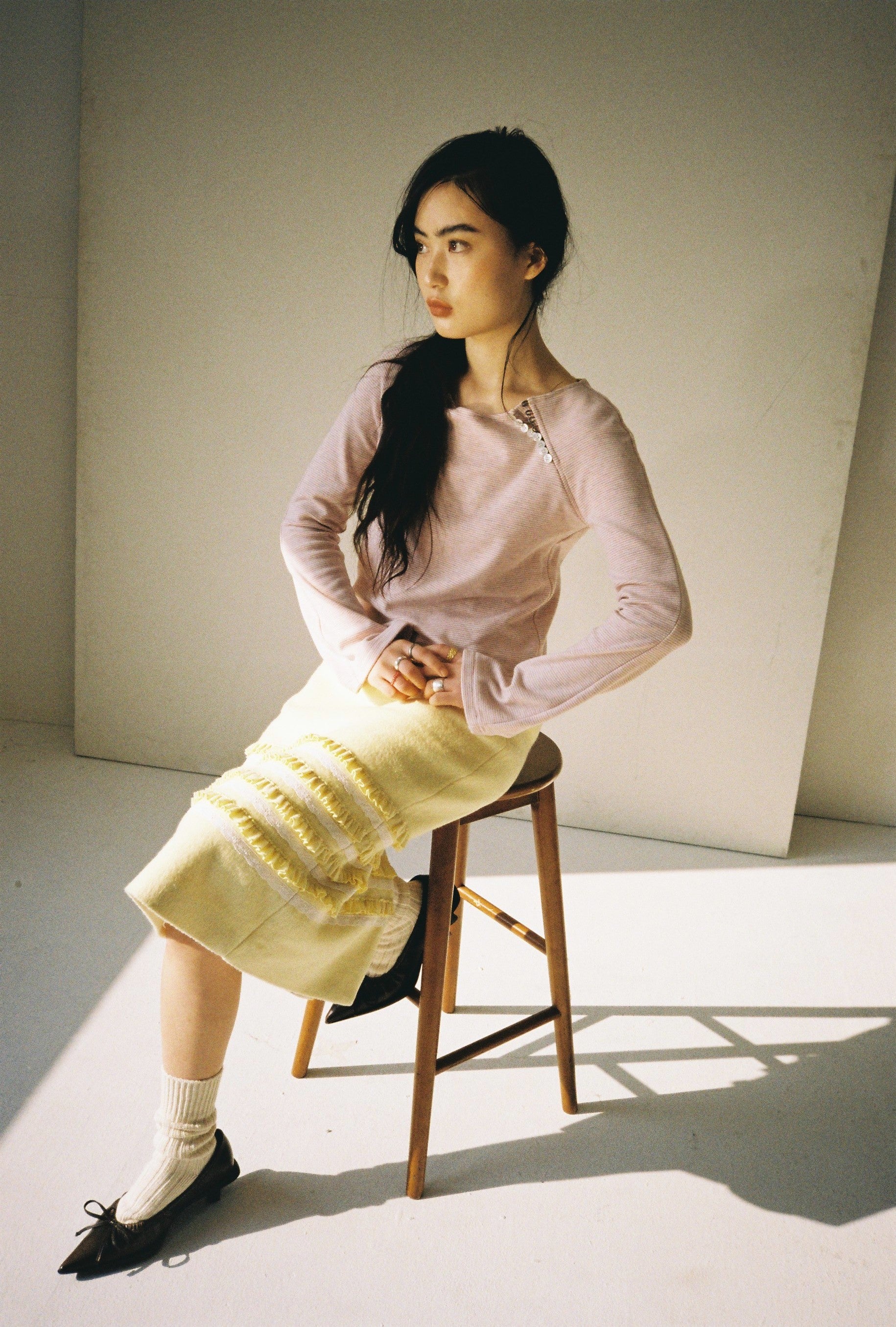 Ruffle Pencil Skirt-Yellow