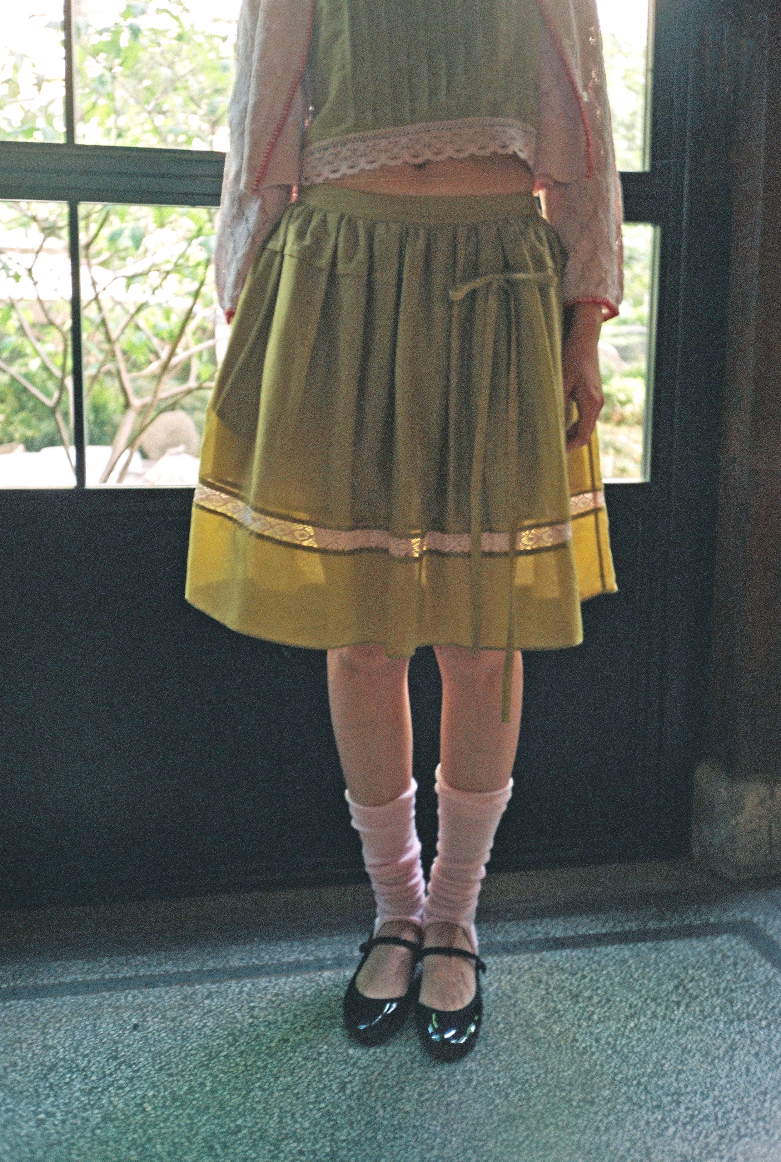 Green Gathered Flare Skirt