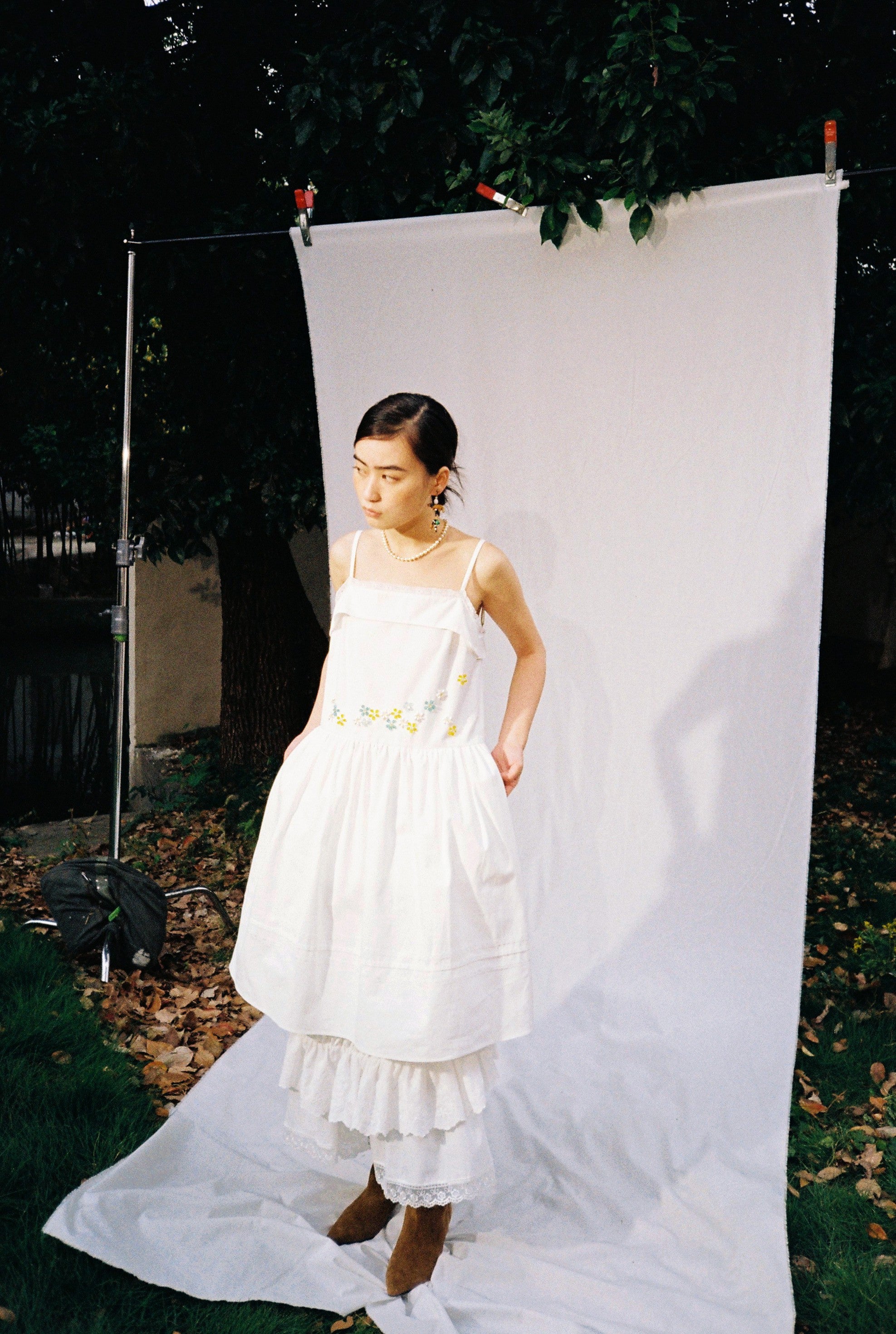 Embellished Camisole Dress-White