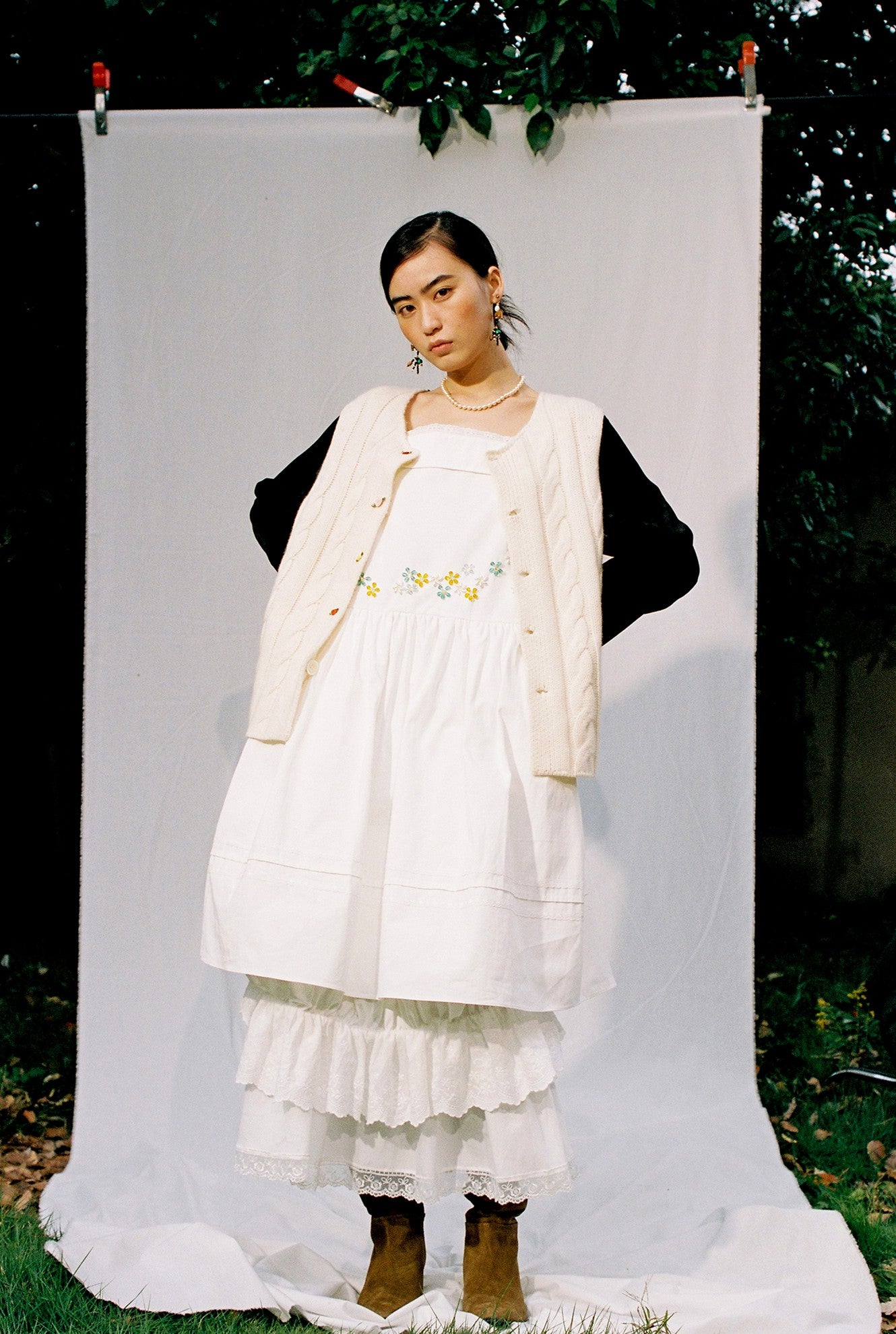 Embellished Camisole Dress-White