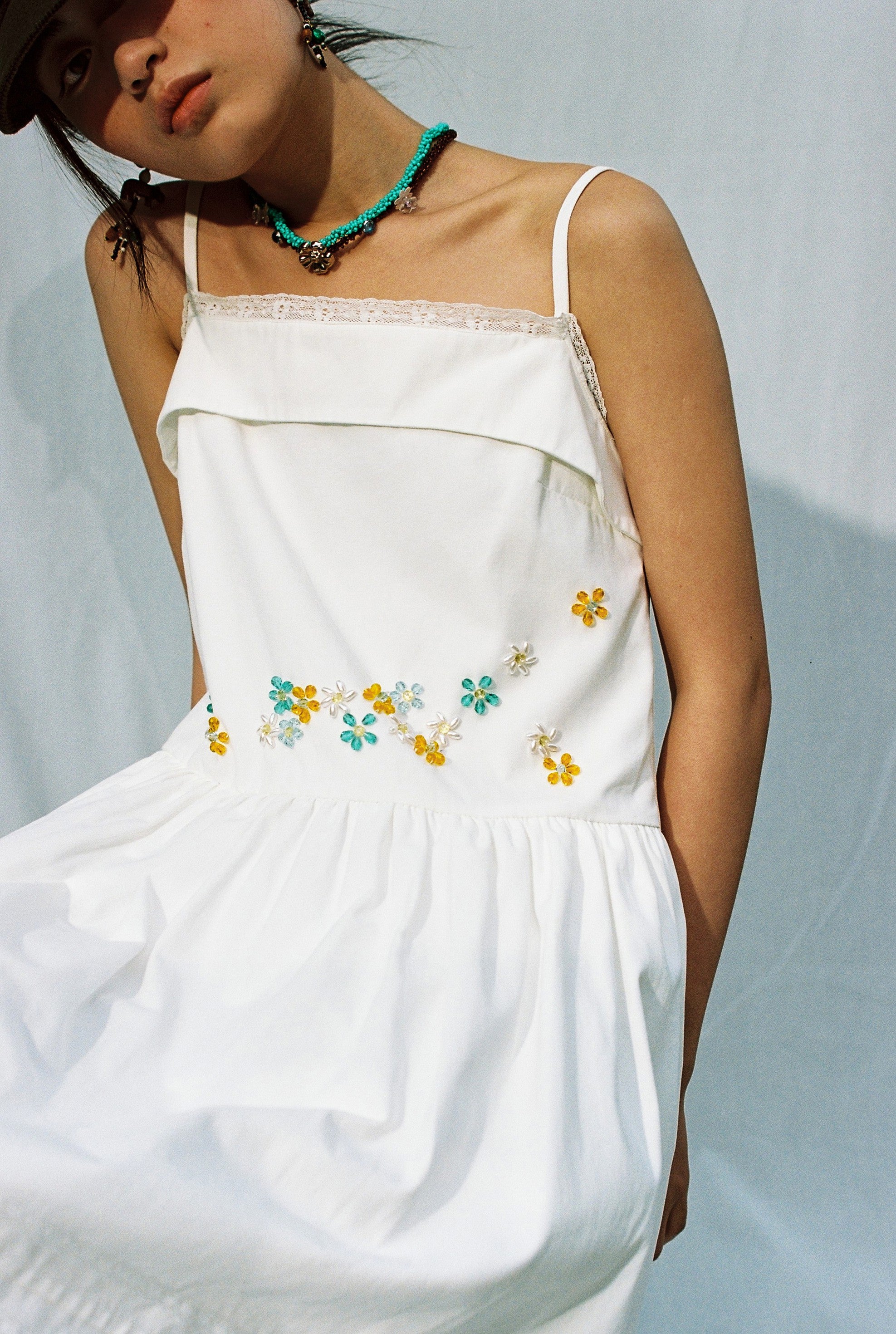Embellished Camisole Dress-White