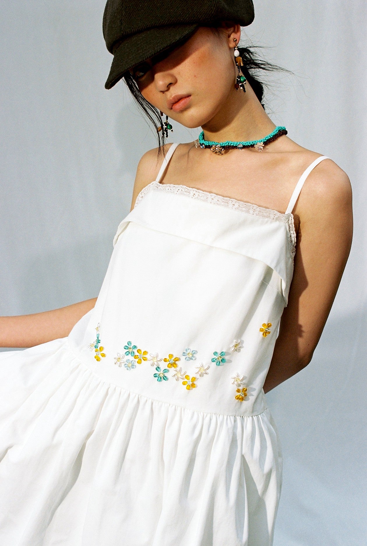 Embellished Camisole Dress-White