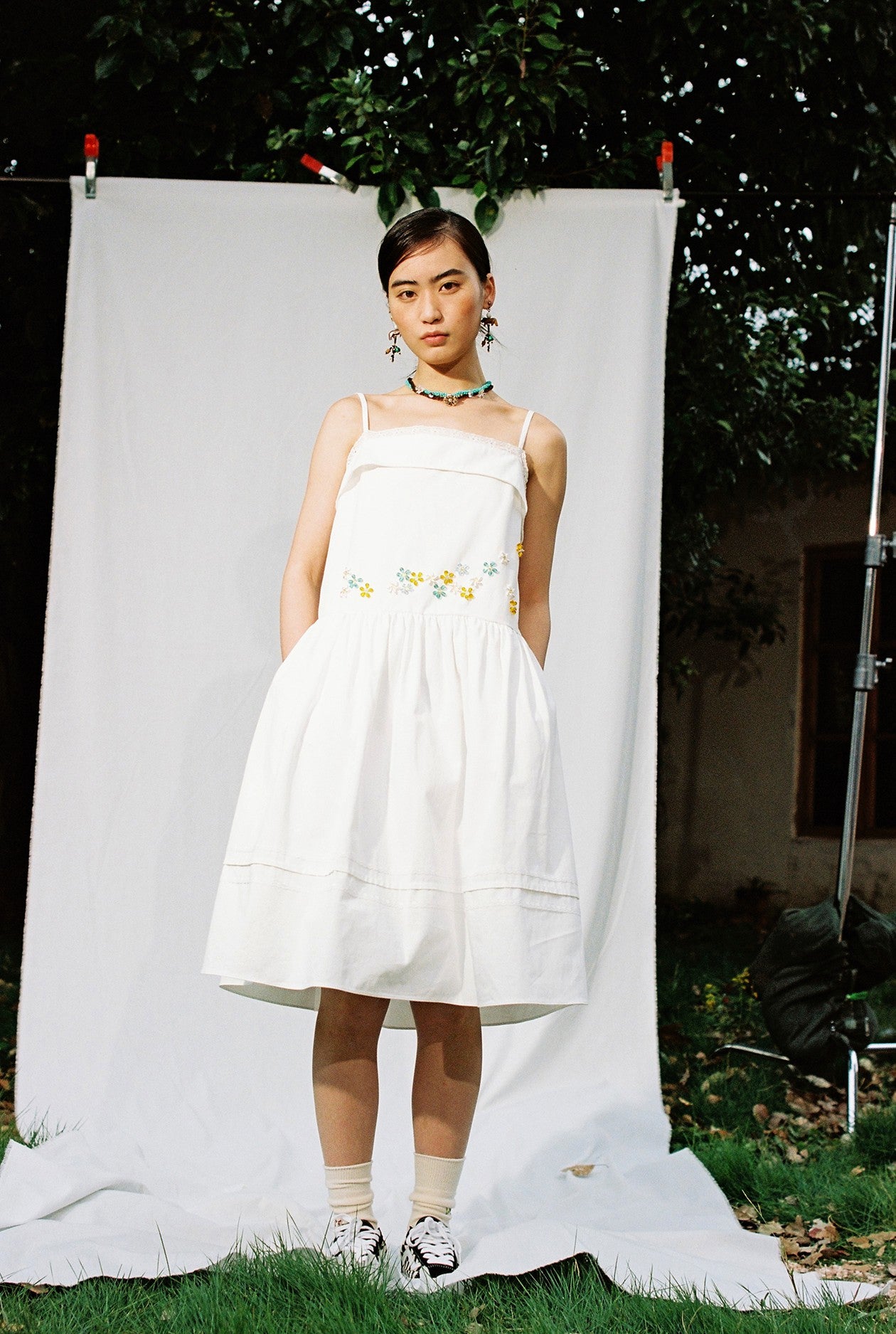 Embellished Camisole Dress-White