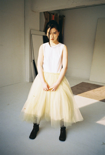 Floral Tulle Dress-White