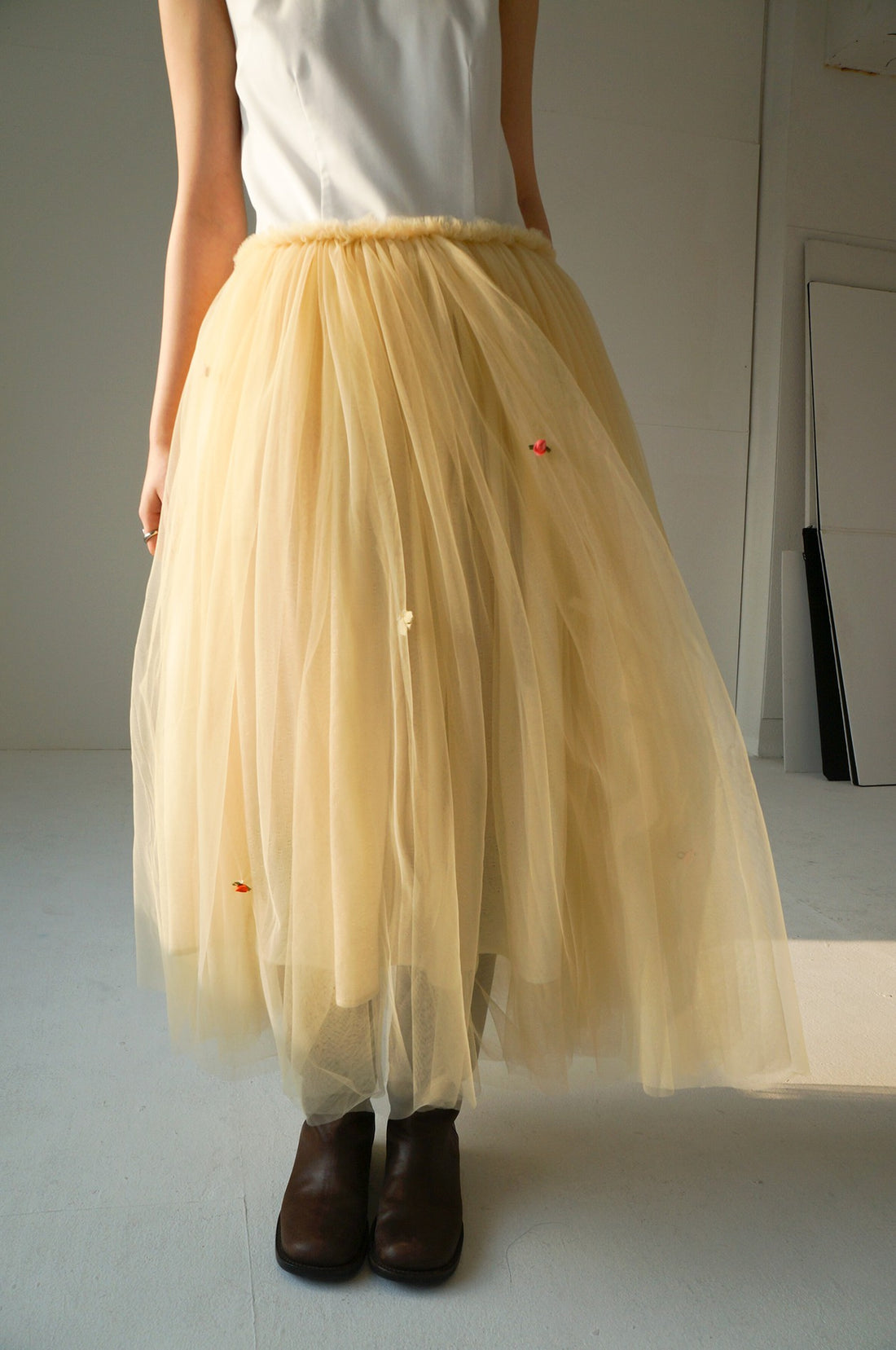 Floral Tulle Dress-White