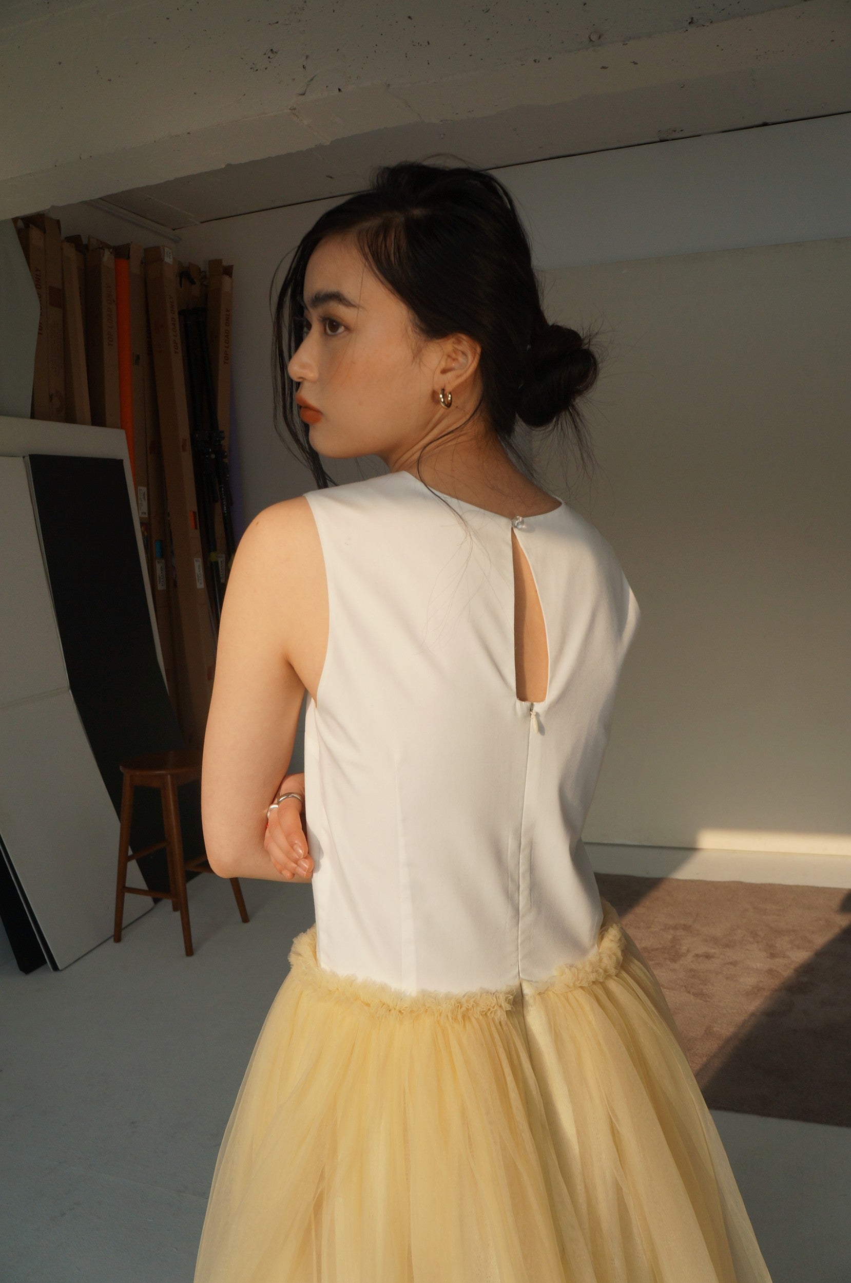 Floral Tulle Dress-White