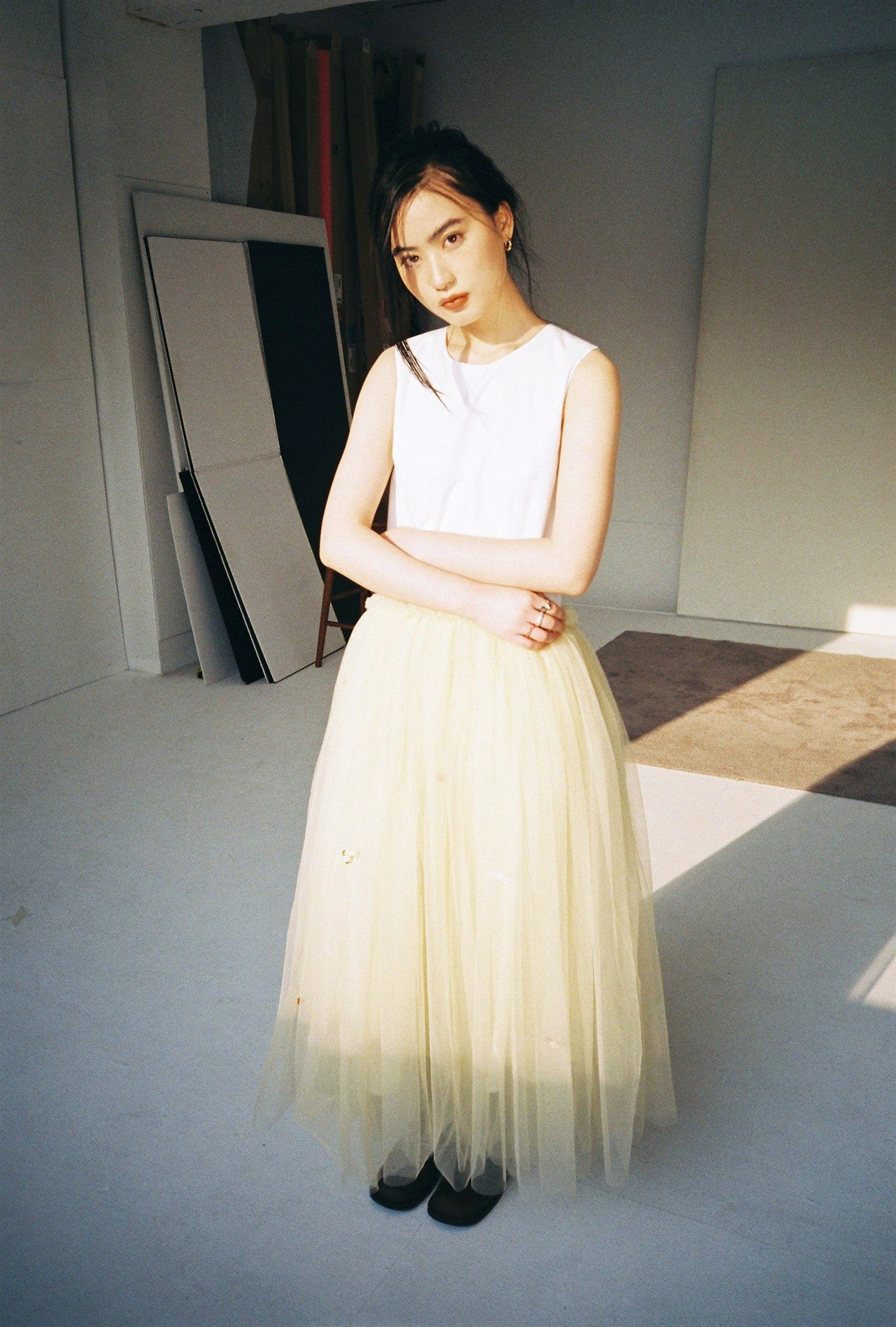 Floral Tulle Dress-White