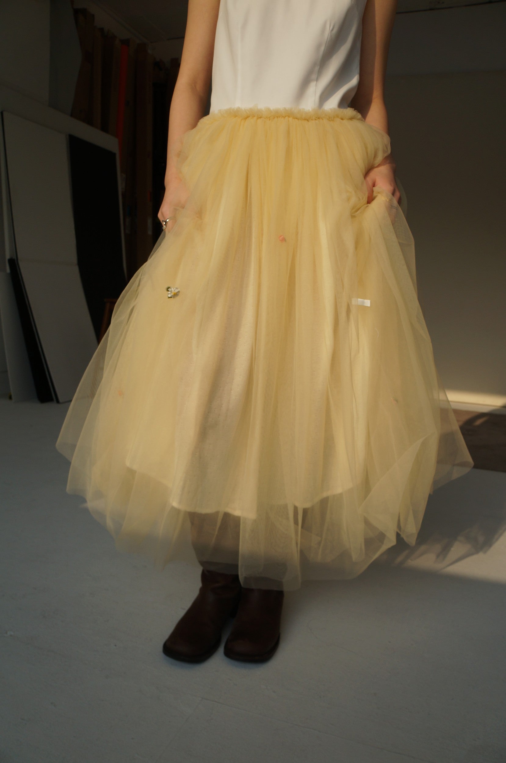 Floral Tulle Dress-White