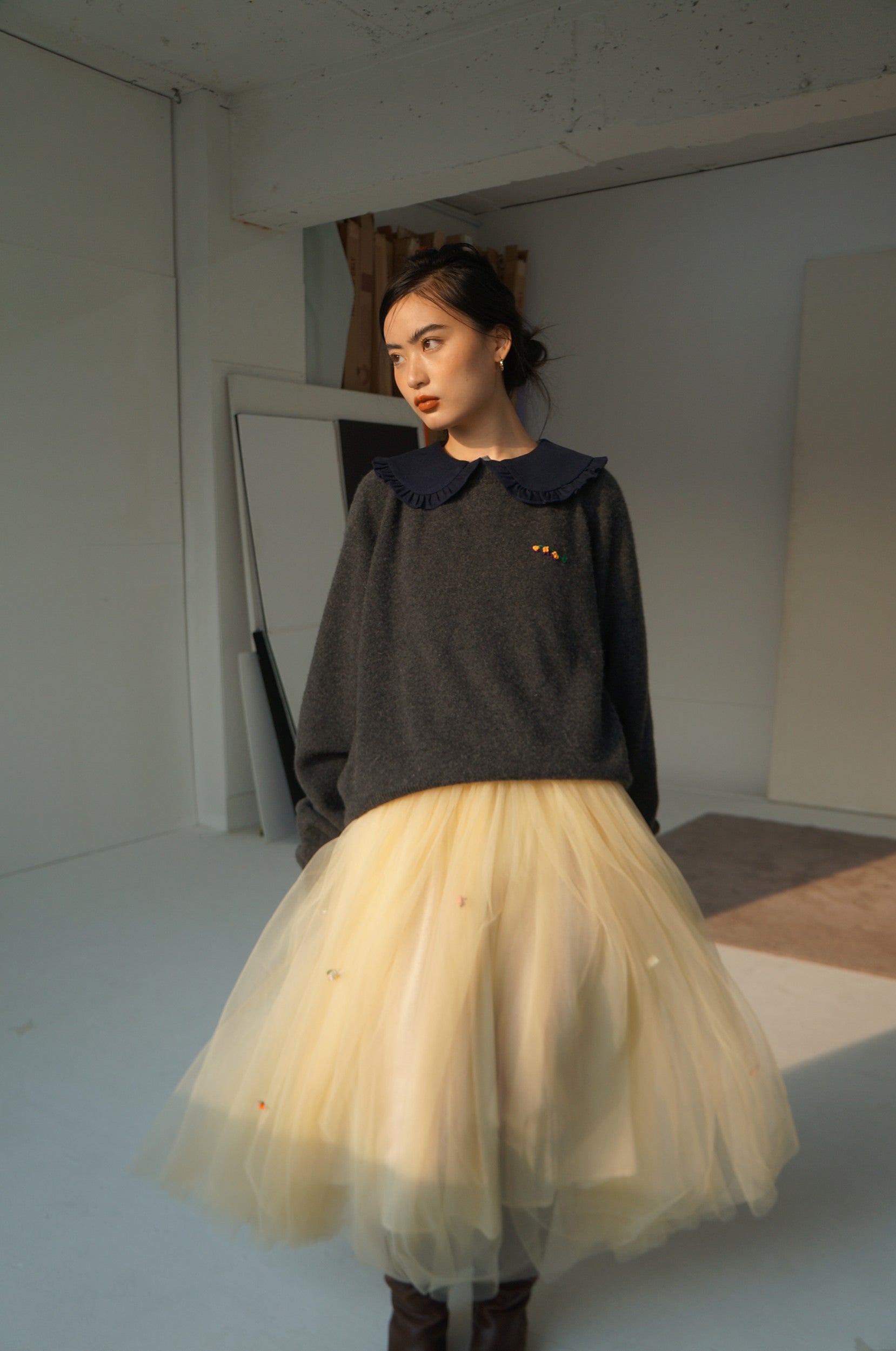 Floral Tulle Dress-White