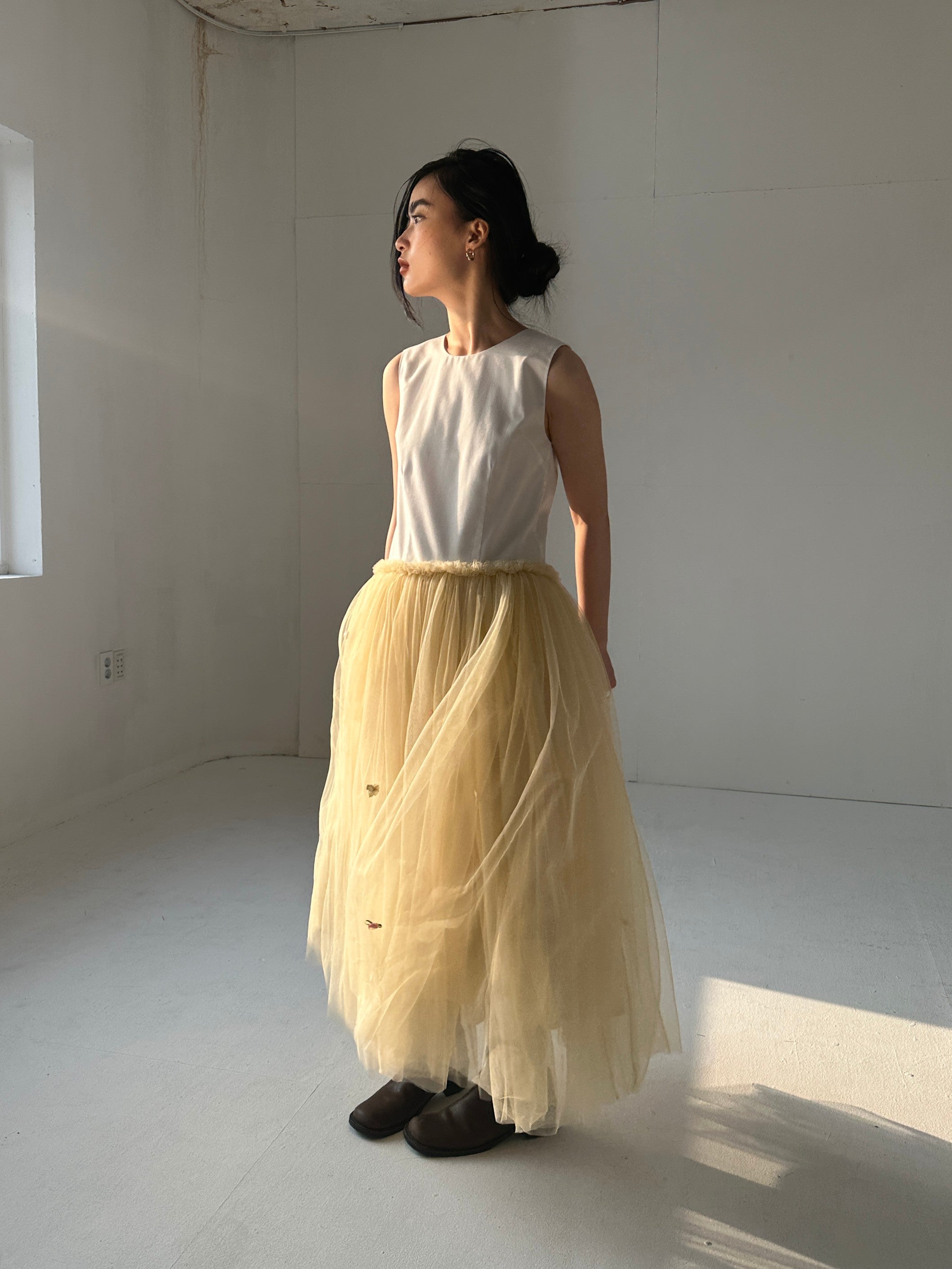 Floral Tulle Dress-White