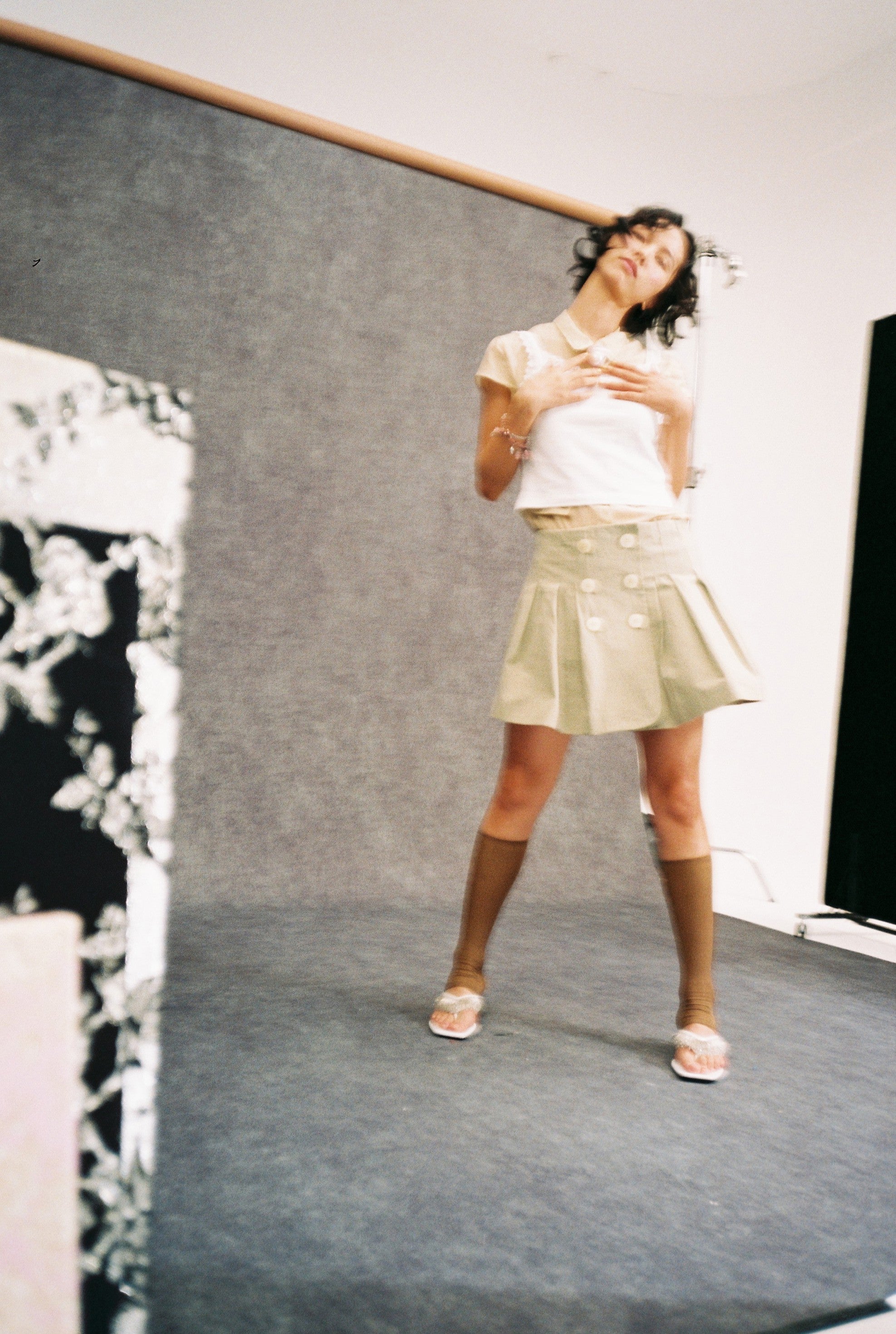 Pinch Pleated Skirt-Khaki Green