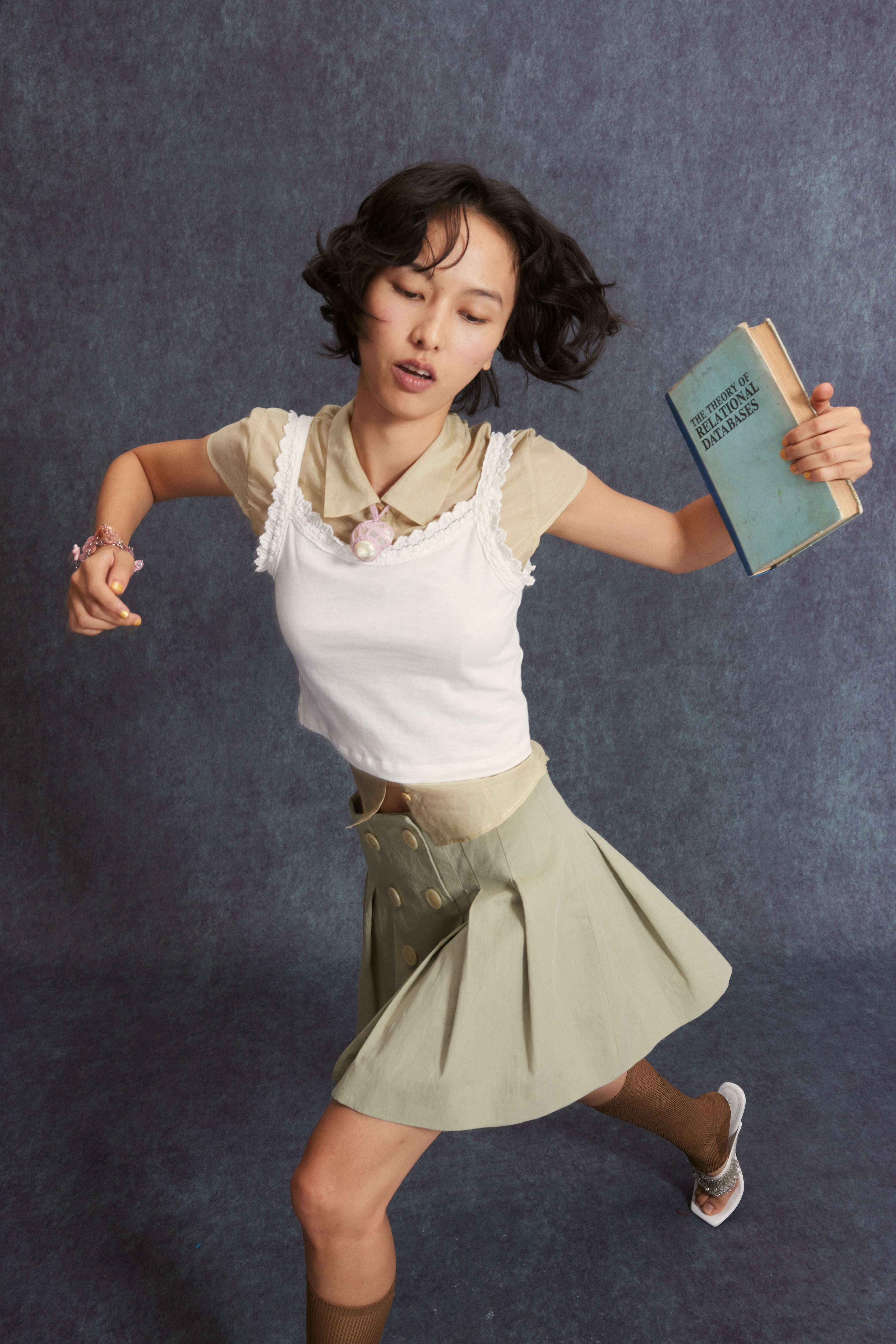 Pinch Pleated Skirt-Khaki Green