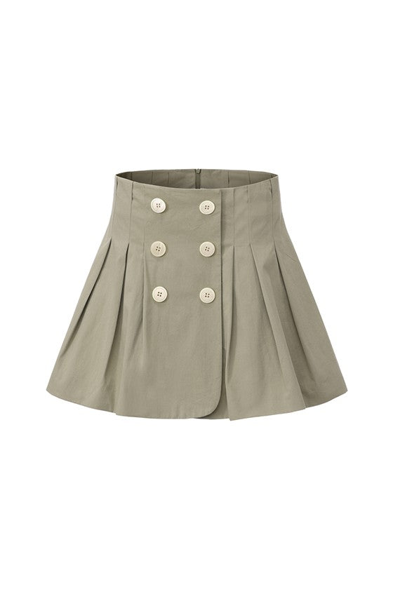 Pinch Pleated Skirt-Khaki Green