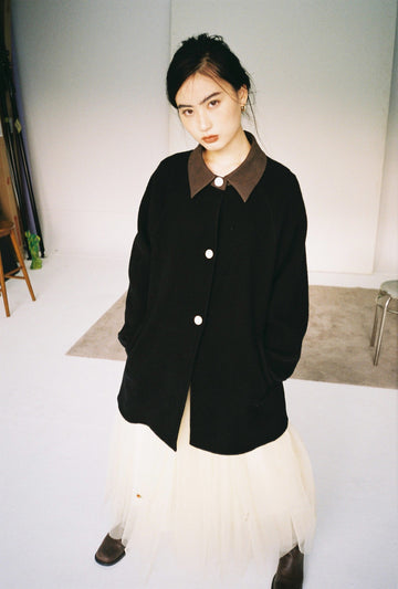 Embroidered Wool Coat-Black