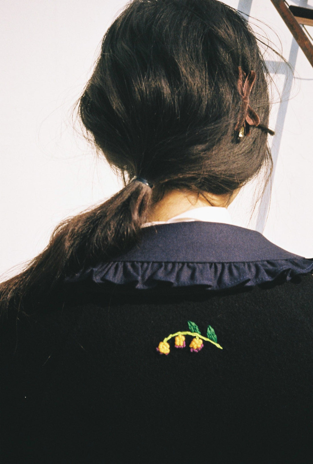 Embroidered Wool Coat-Black