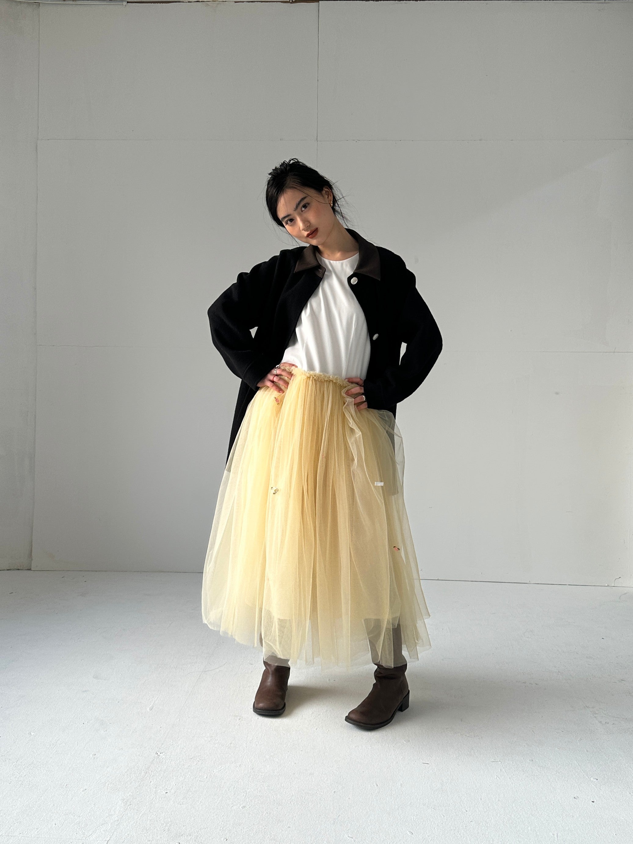 Embroidered Wool Coat-Black
