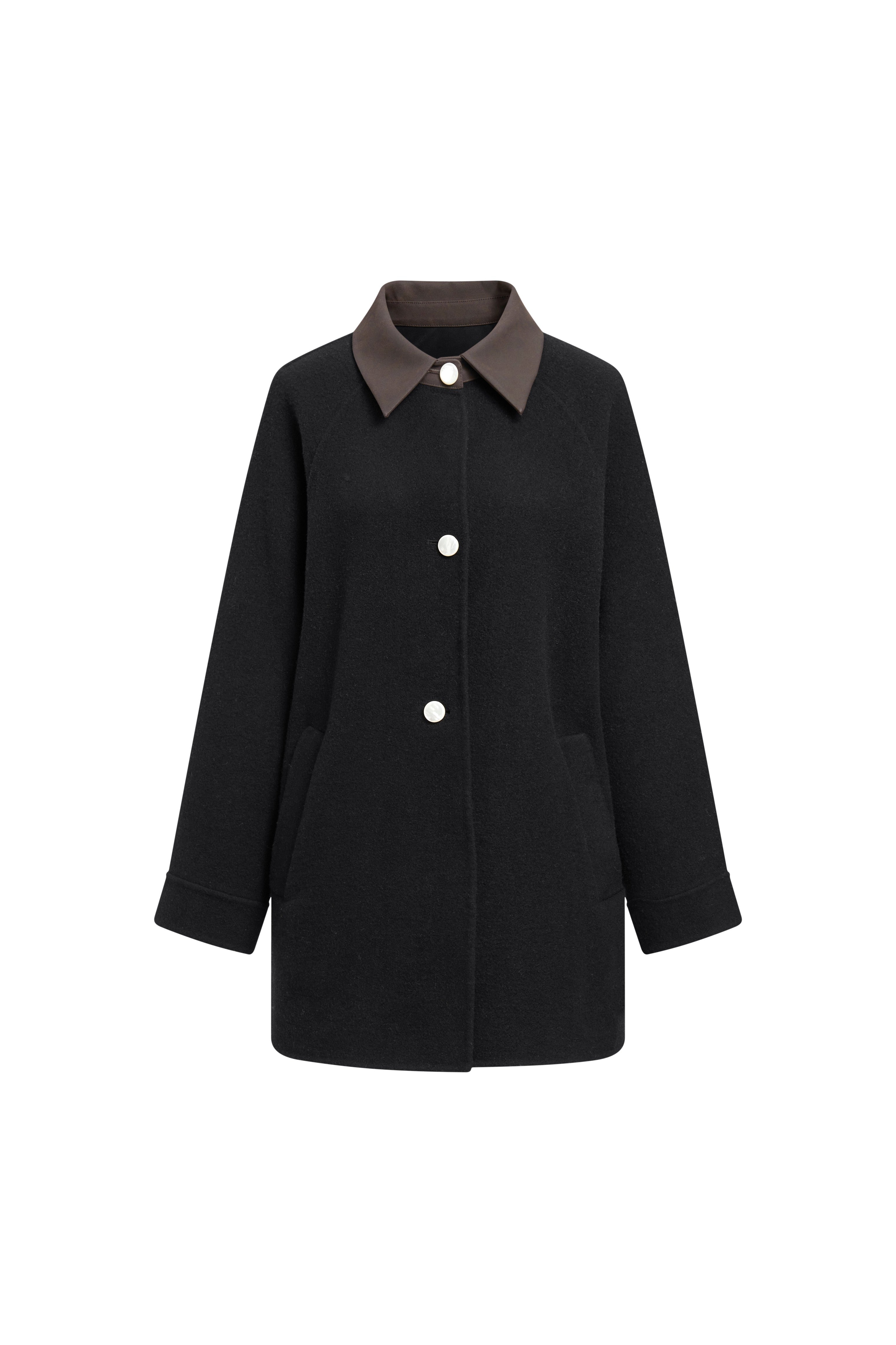 Embroidered Wool Coat-Black