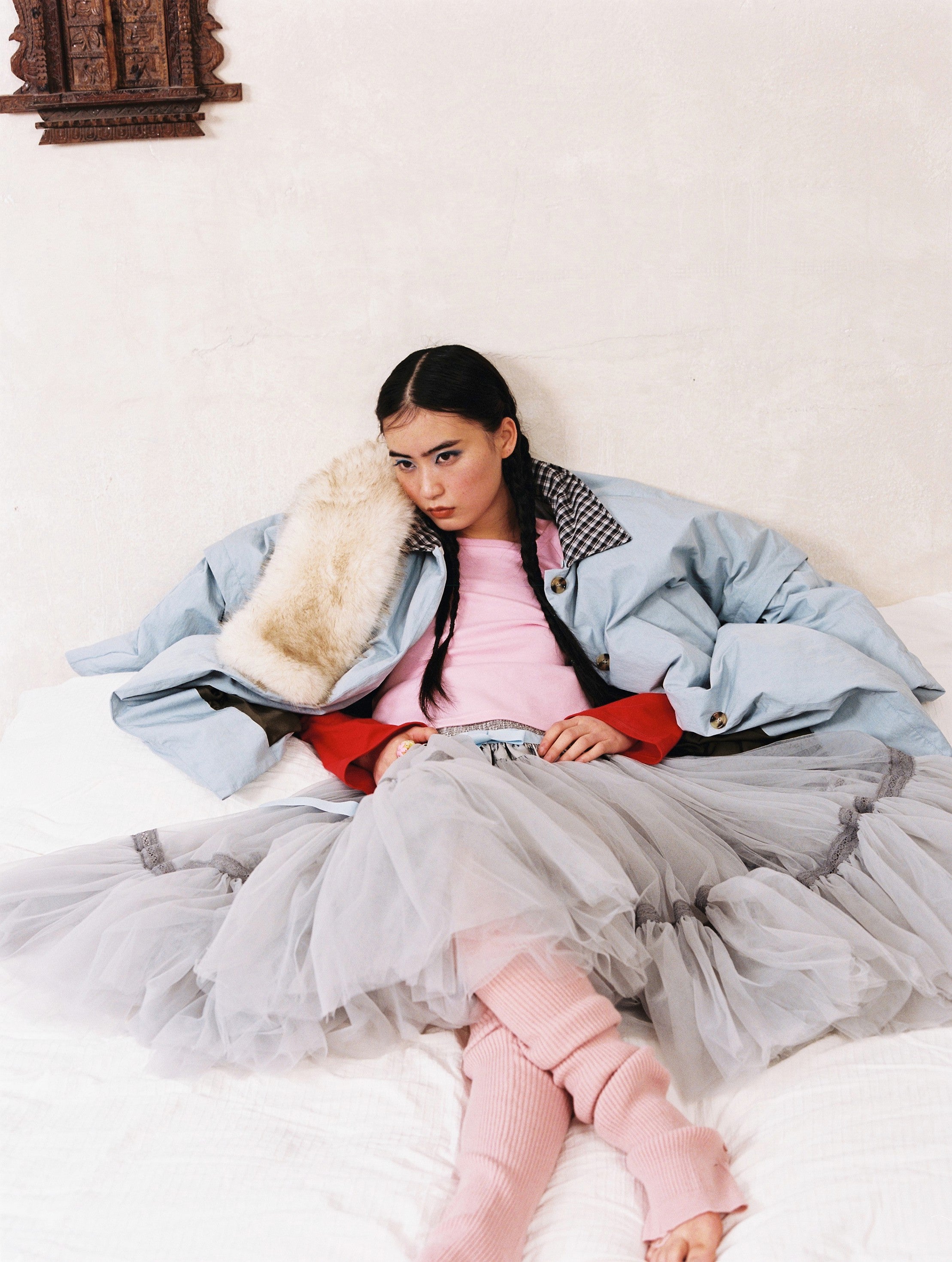 Faux-fur Collar Down Jacket-Blue
