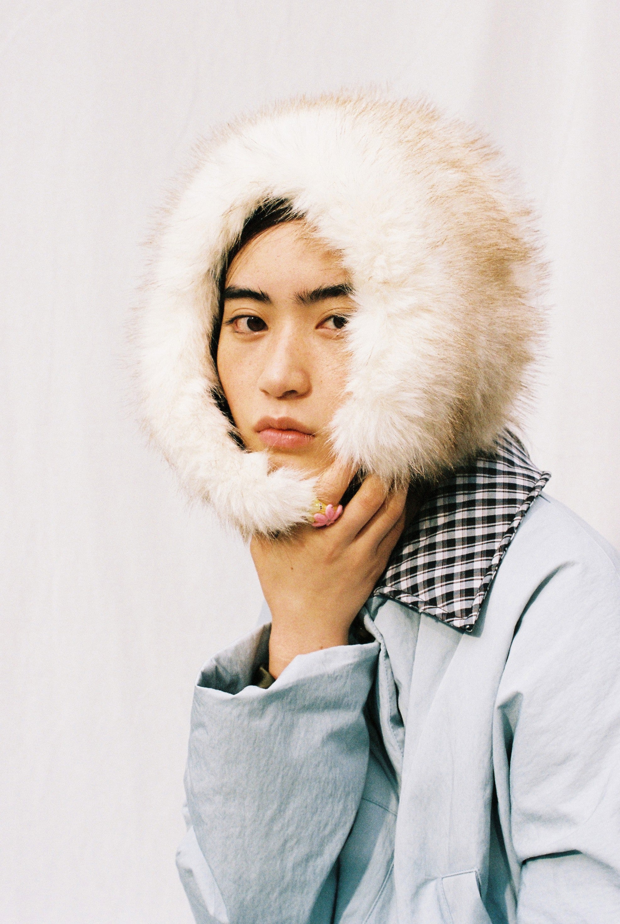 Faux-fur Collar Down Jacket-Blue