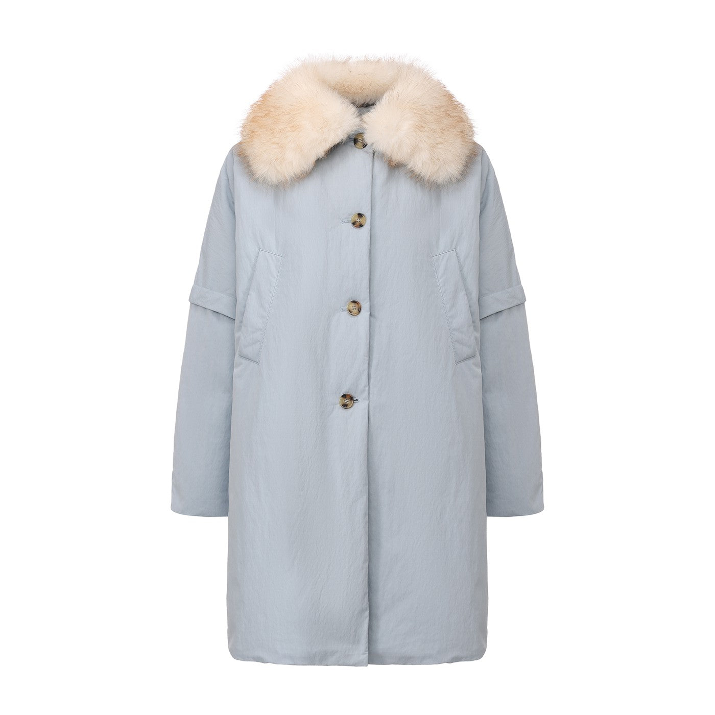 Faux-fur Collar Down Jacket-Blue