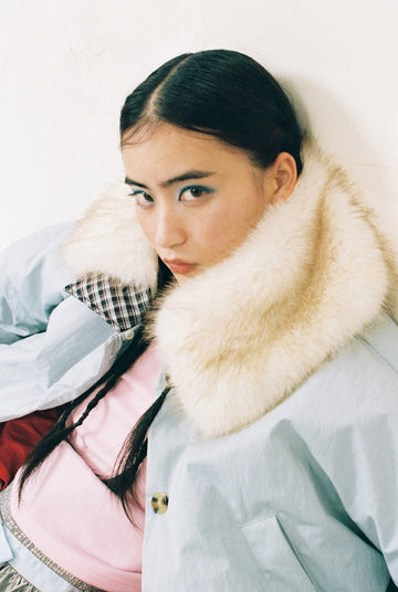 Faux-fur Collar Down Jacket-Blue