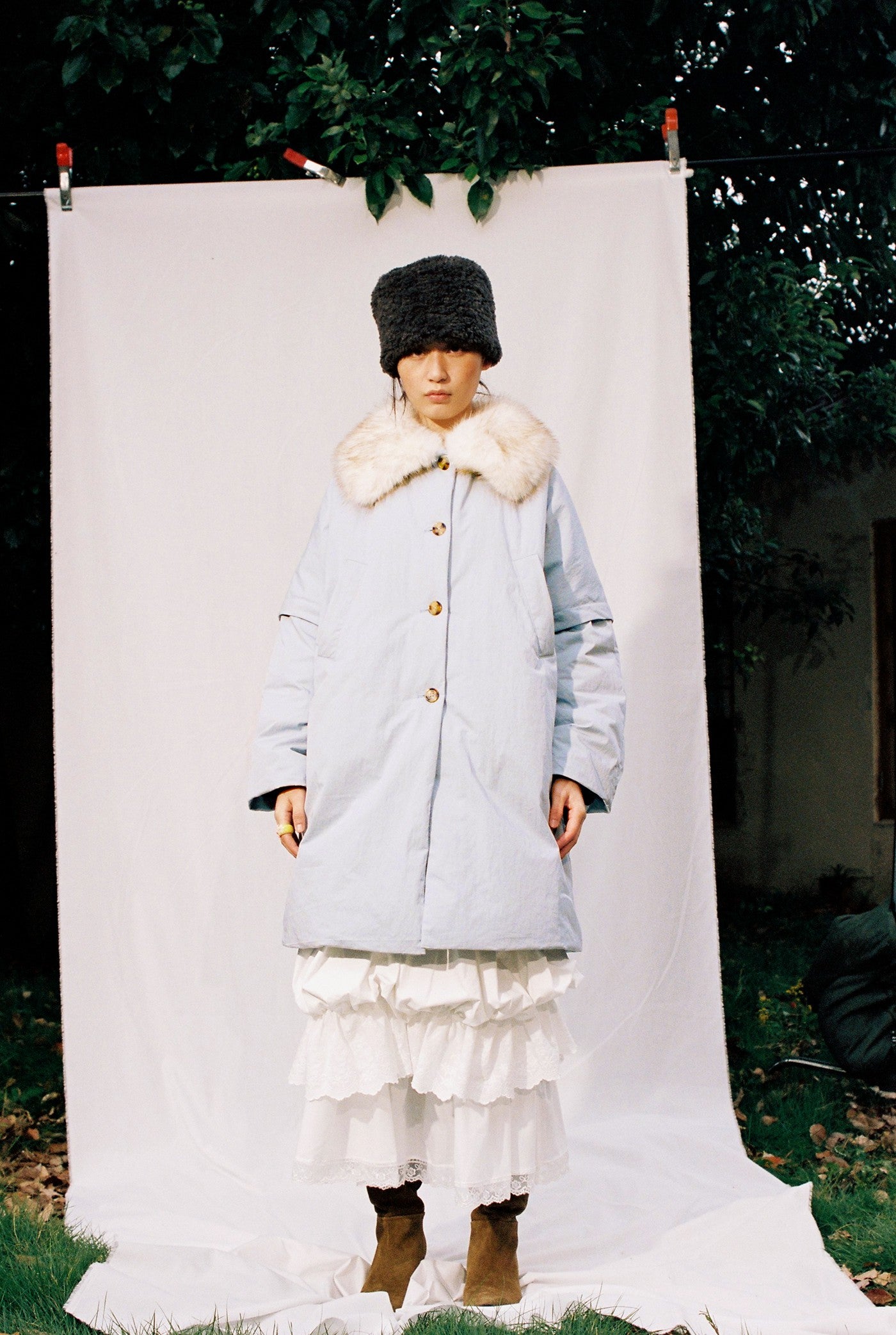 Faux-fur Collar Down Jacket-Blue