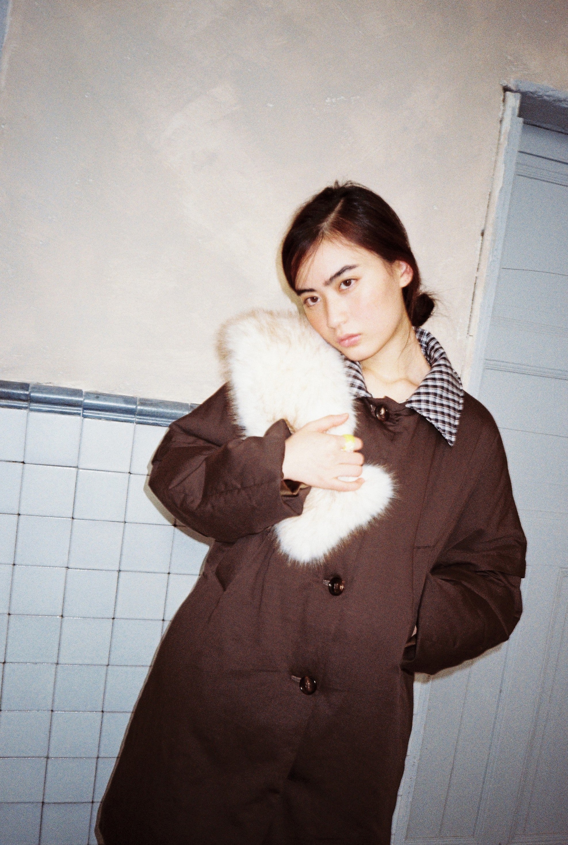 Faux-fur Collar Down Jacket-Brown