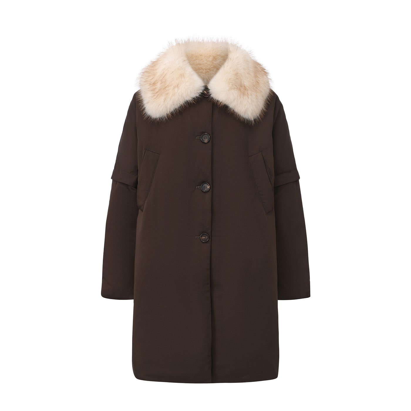 Faux-fur Collar Down Jacket-Brown