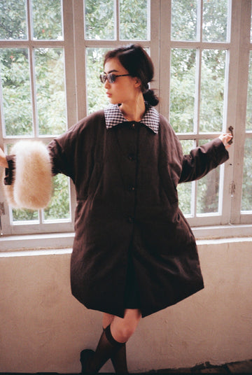 Faux-fur Collar Down Jacket-Brown