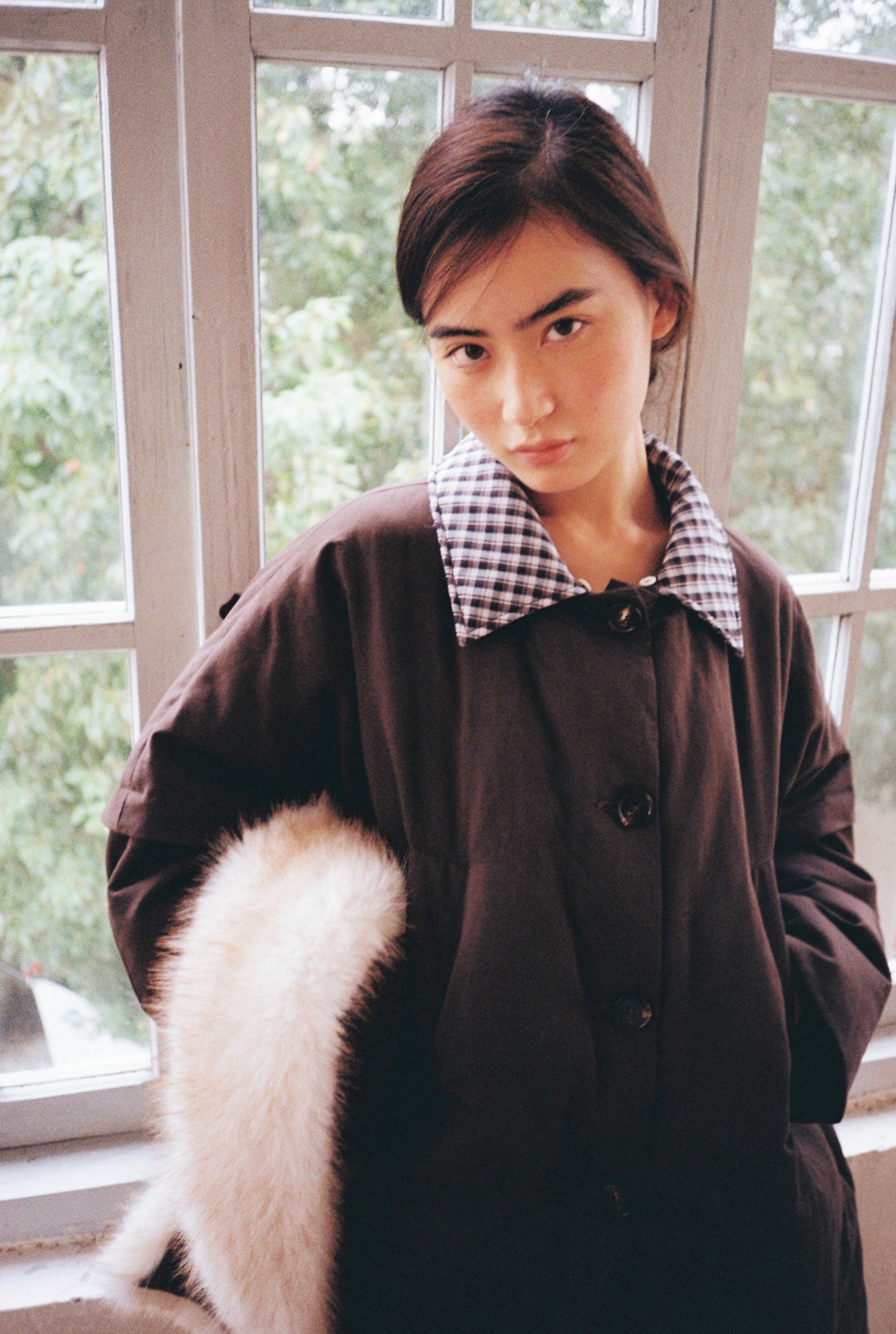 Faux-fur Collar Down Jacket-Brown