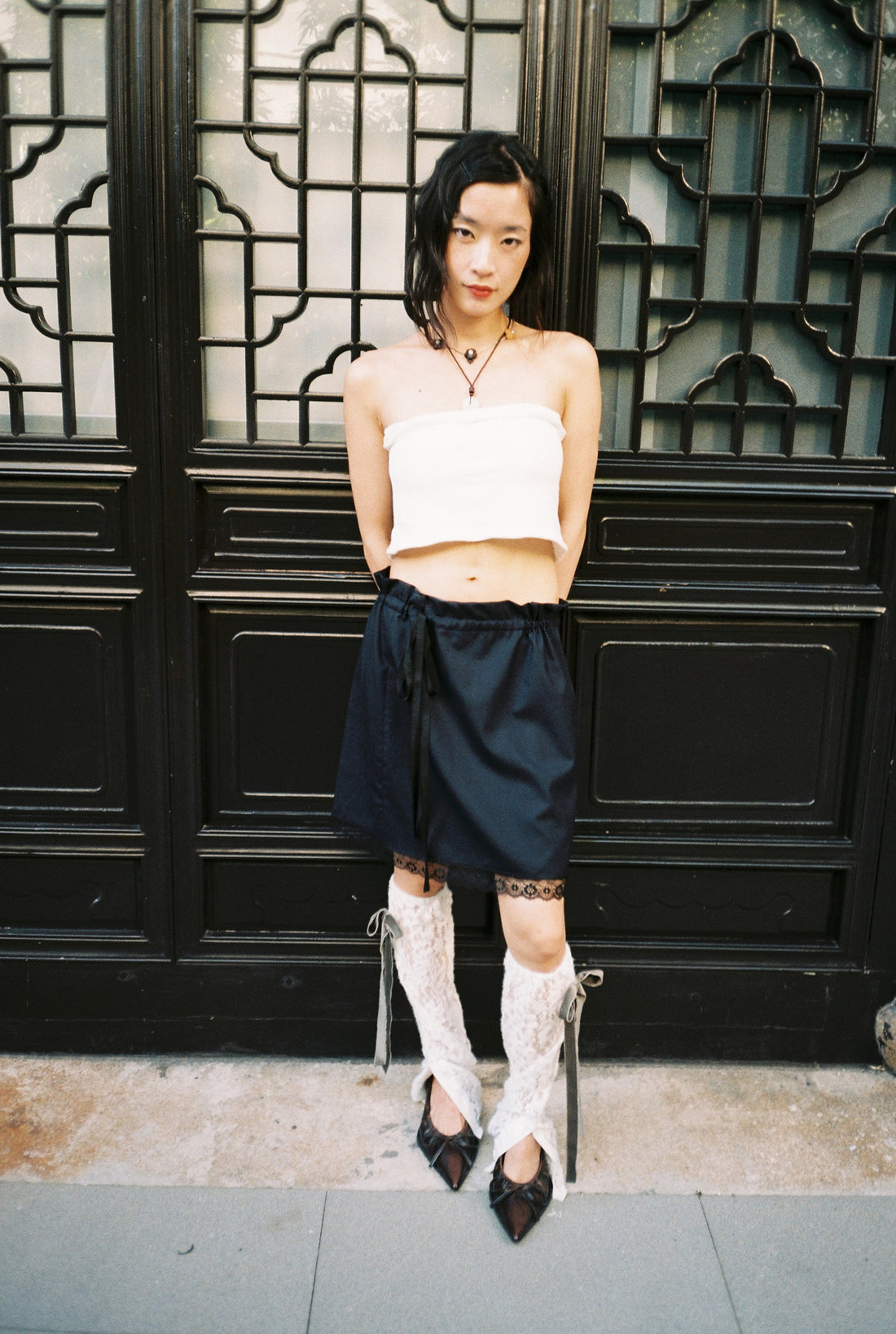 Lace Drawstring Short Skirt