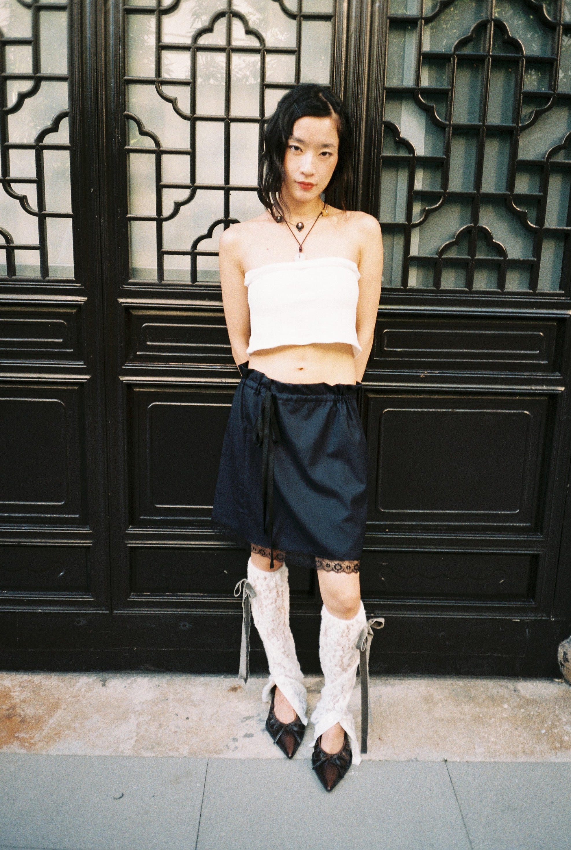 Lace Drawstring Short Skirt