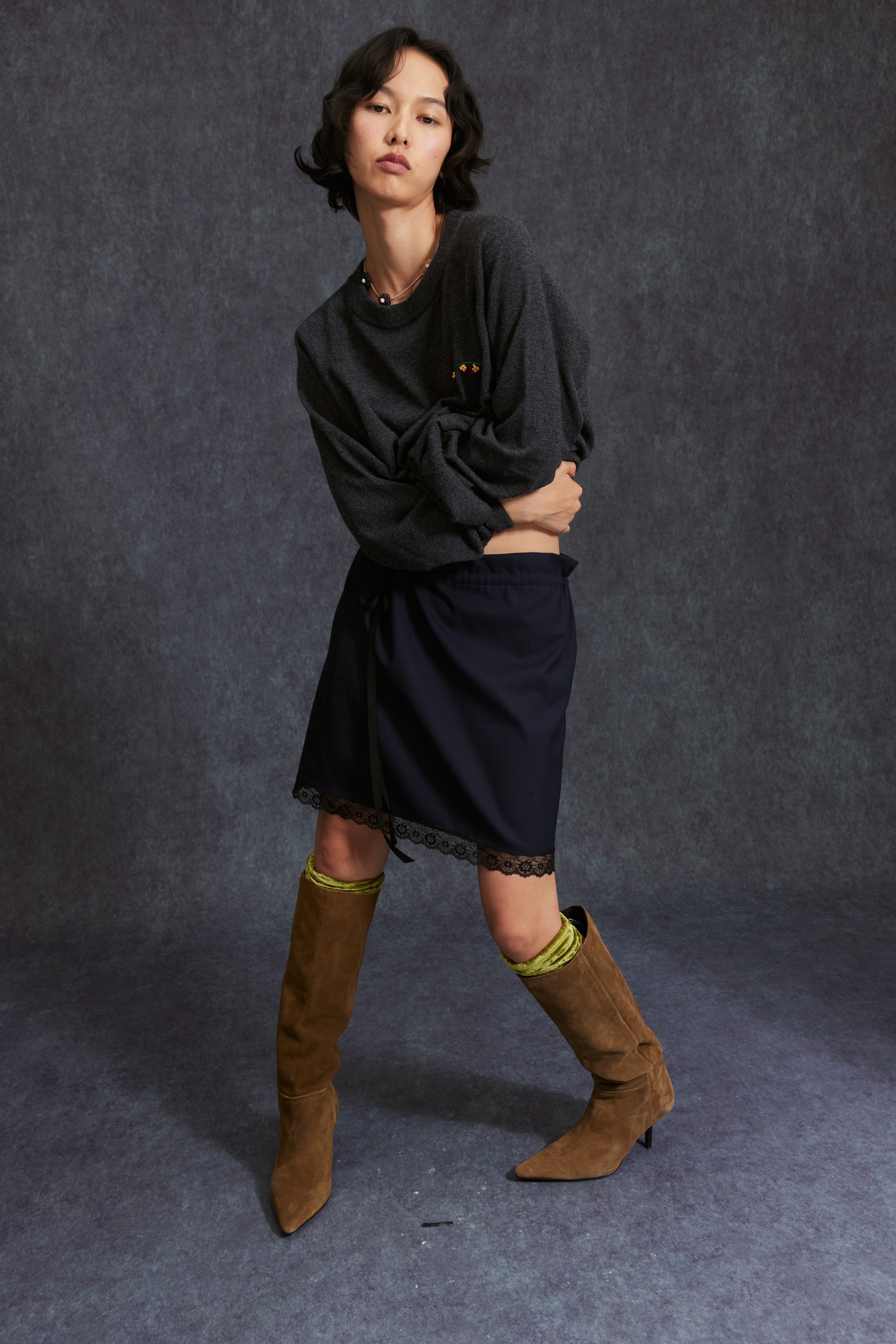 Lace Drawstring Short Skirt