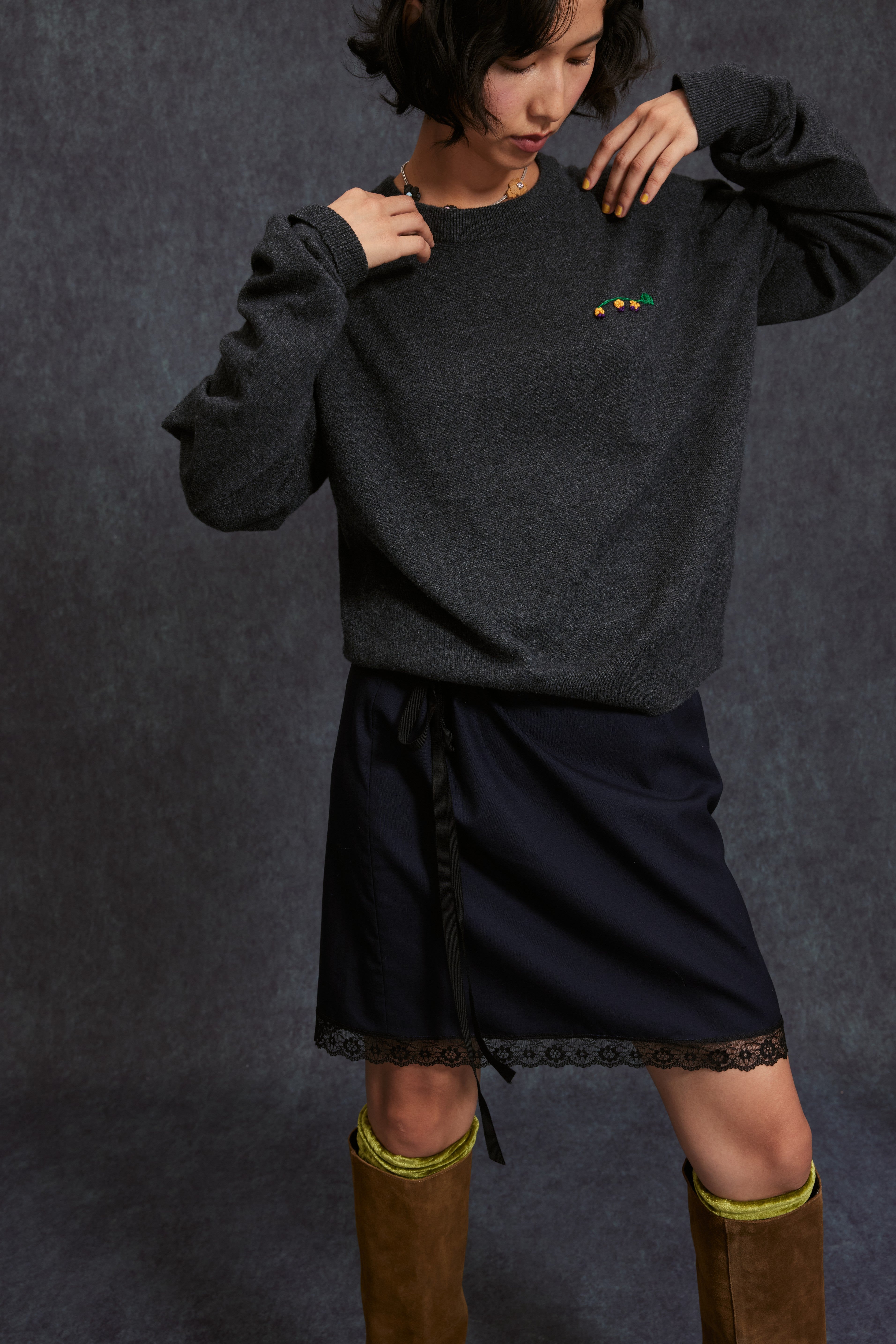 Lace Drawstring Short Skirt